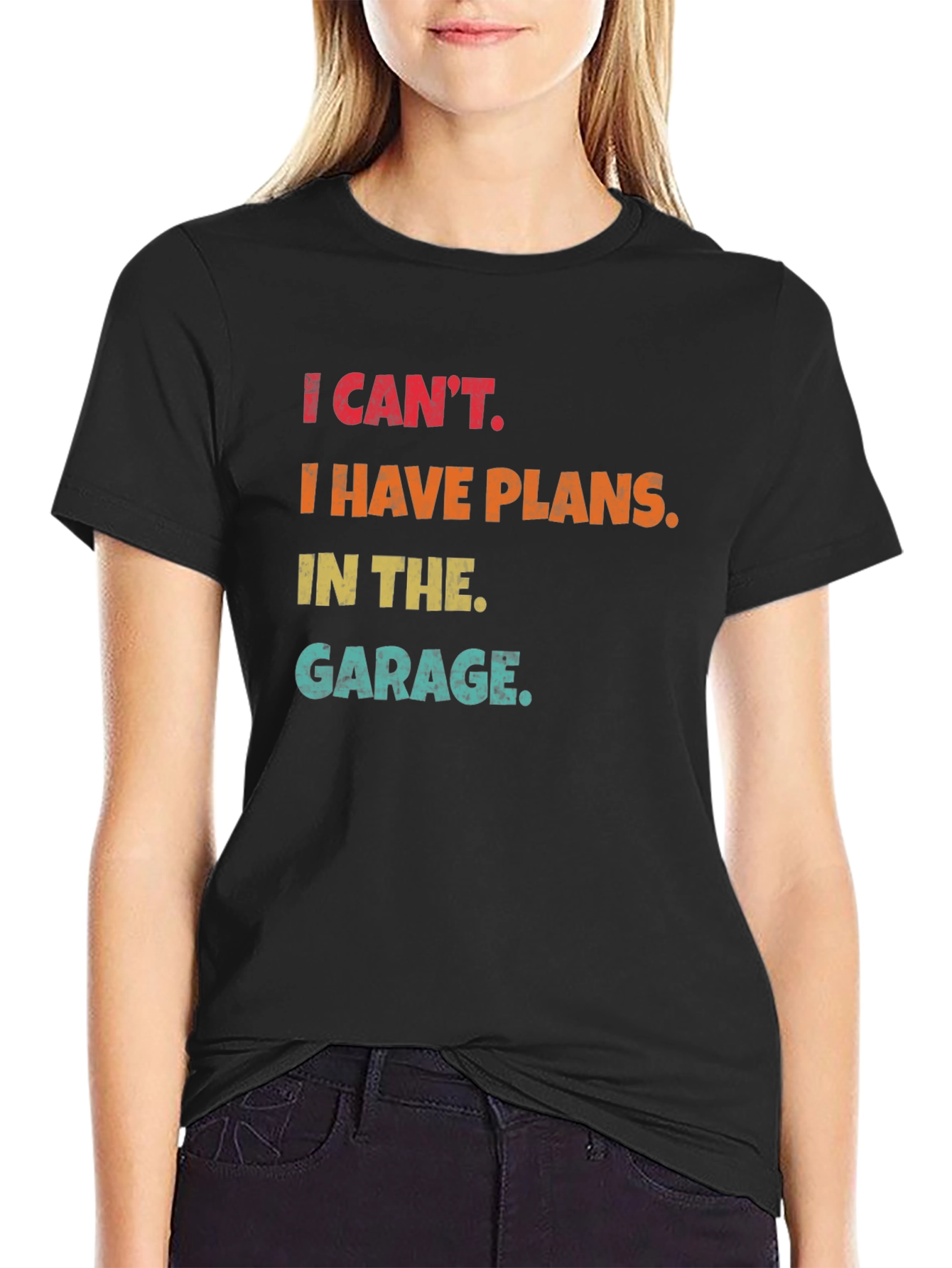 Black I Can't, Garage Plans Funny T-Shirt view 2
