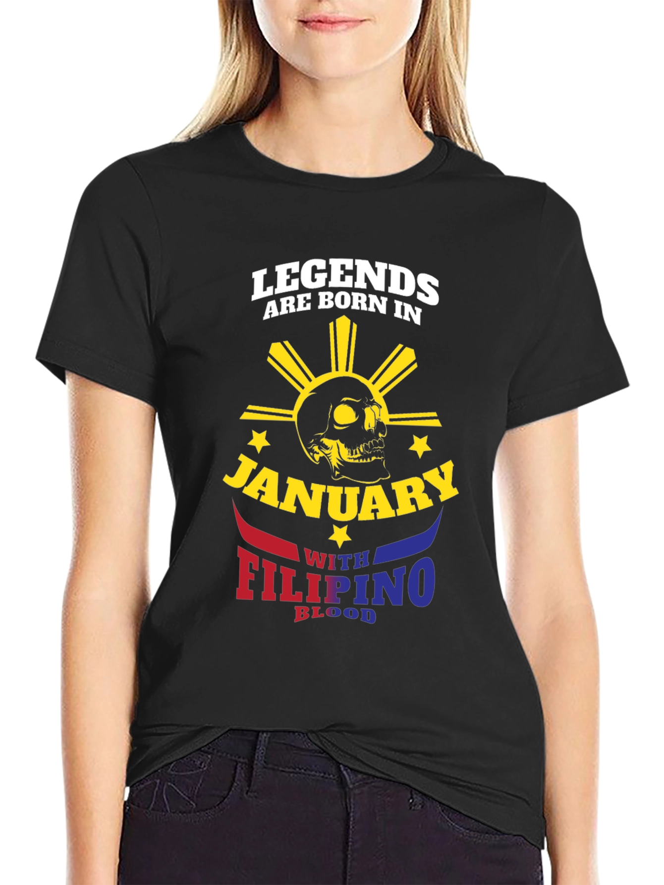 Black Legends Born in January Filipino Blood T-Shirt view 2