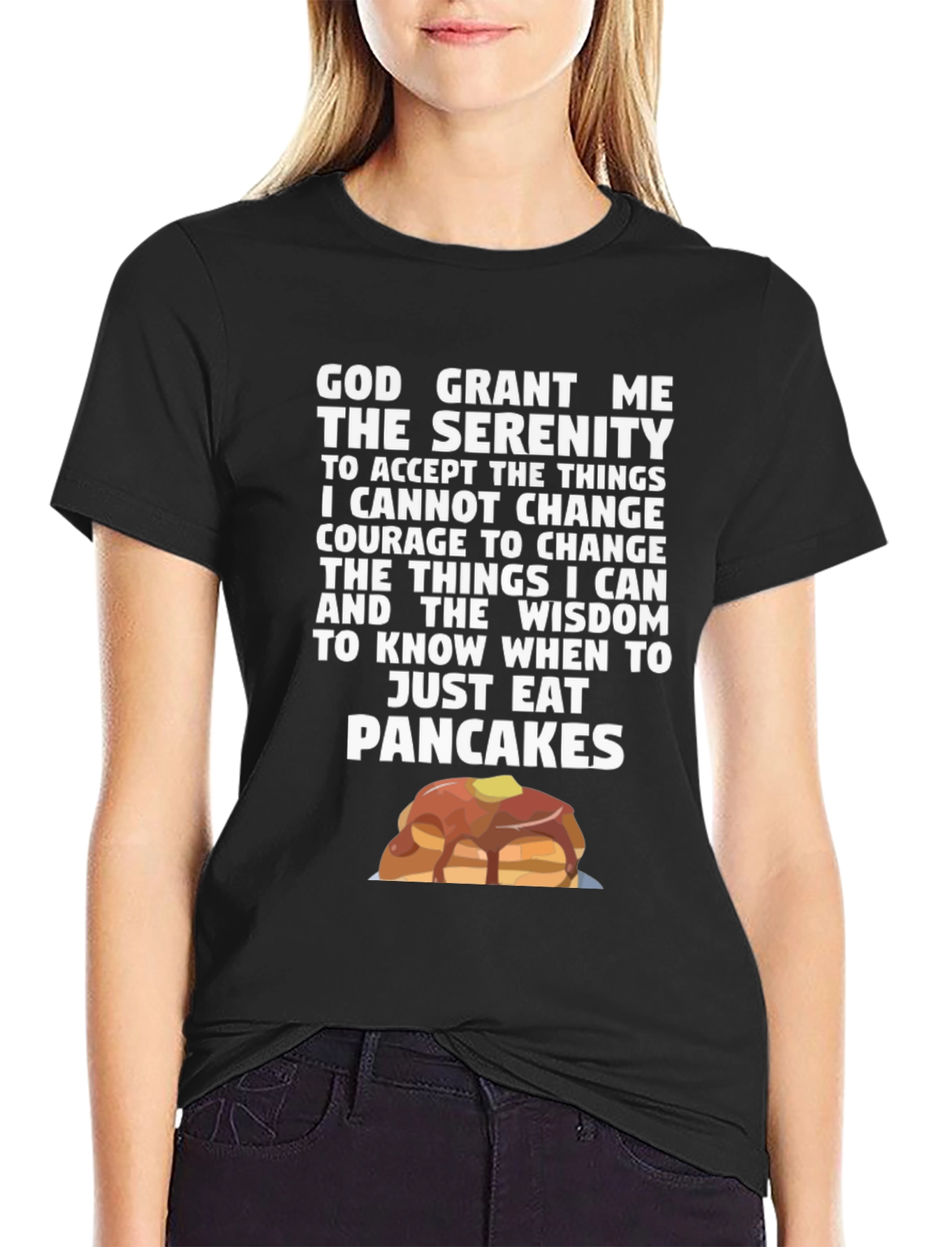 Black Serenity Pancakes T-Shirt Funny Novelty Tee view 2