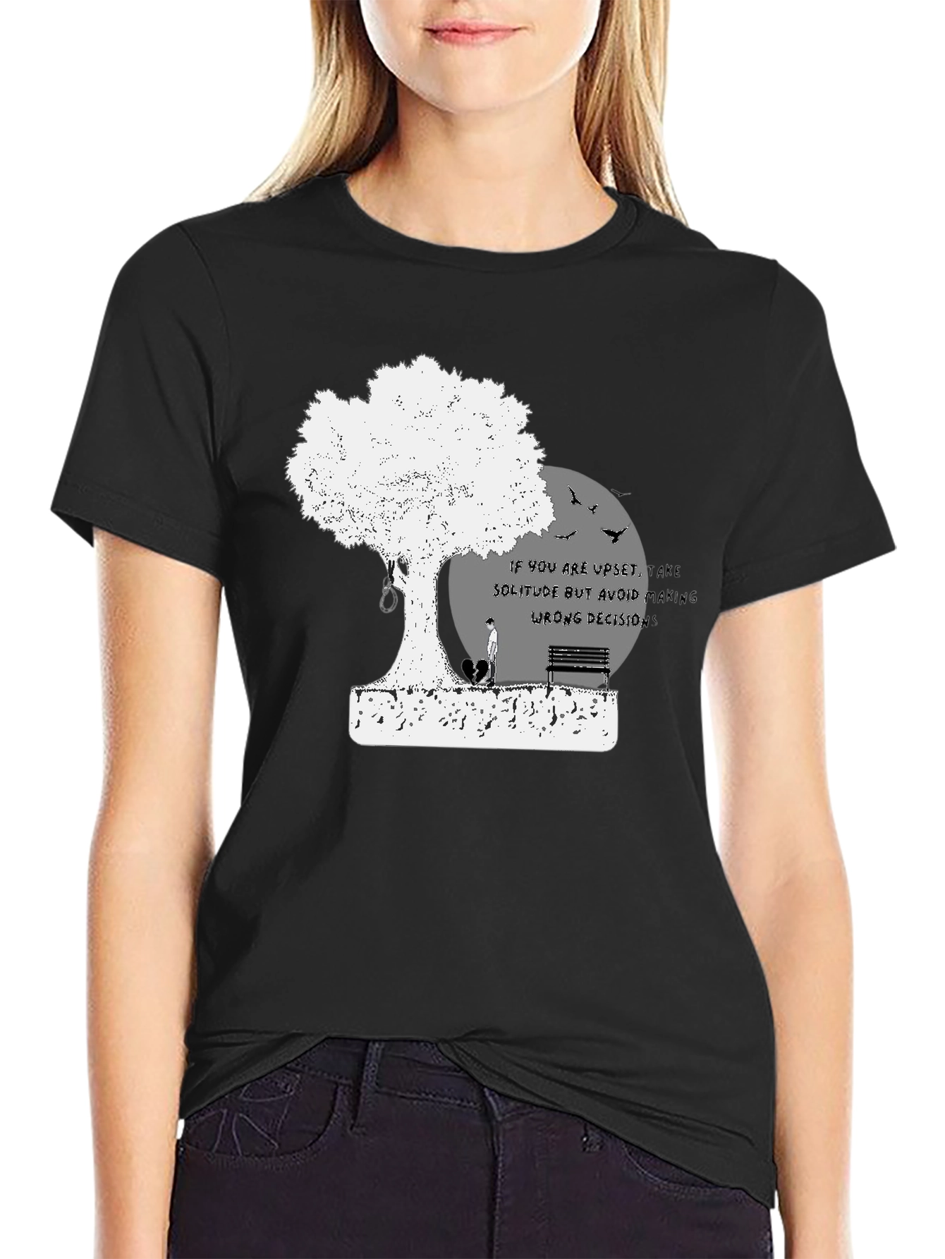 Black Upset Solitude T-Shirt - Avoid Wrong Decisions Black Tee view 2