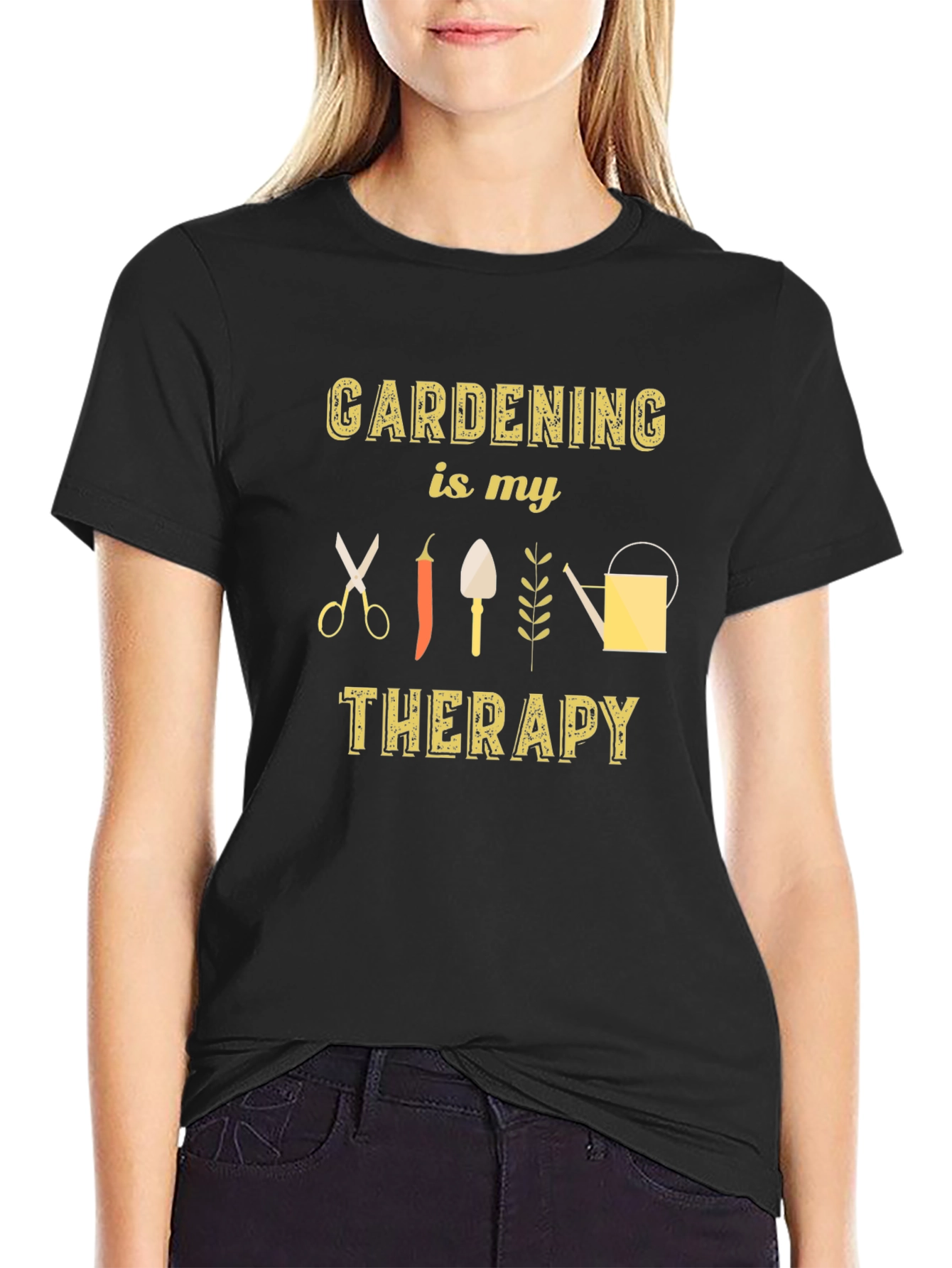 Black Gardening is My Therapy Black T-Shirt view 2