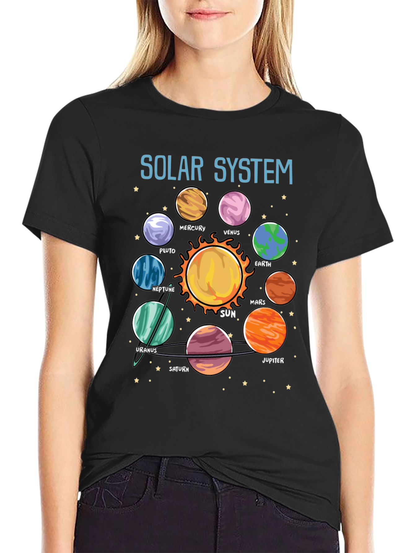 Black Solar System Planet Graphic T-Shirt view 2