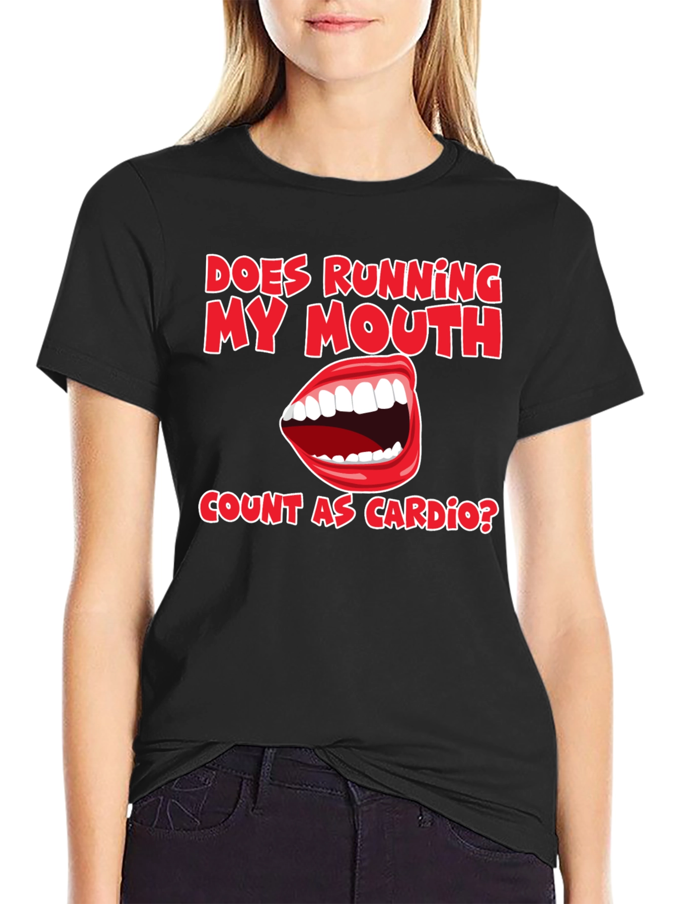 Black Funny Running My Mouth Cardio T-Shirt view 2