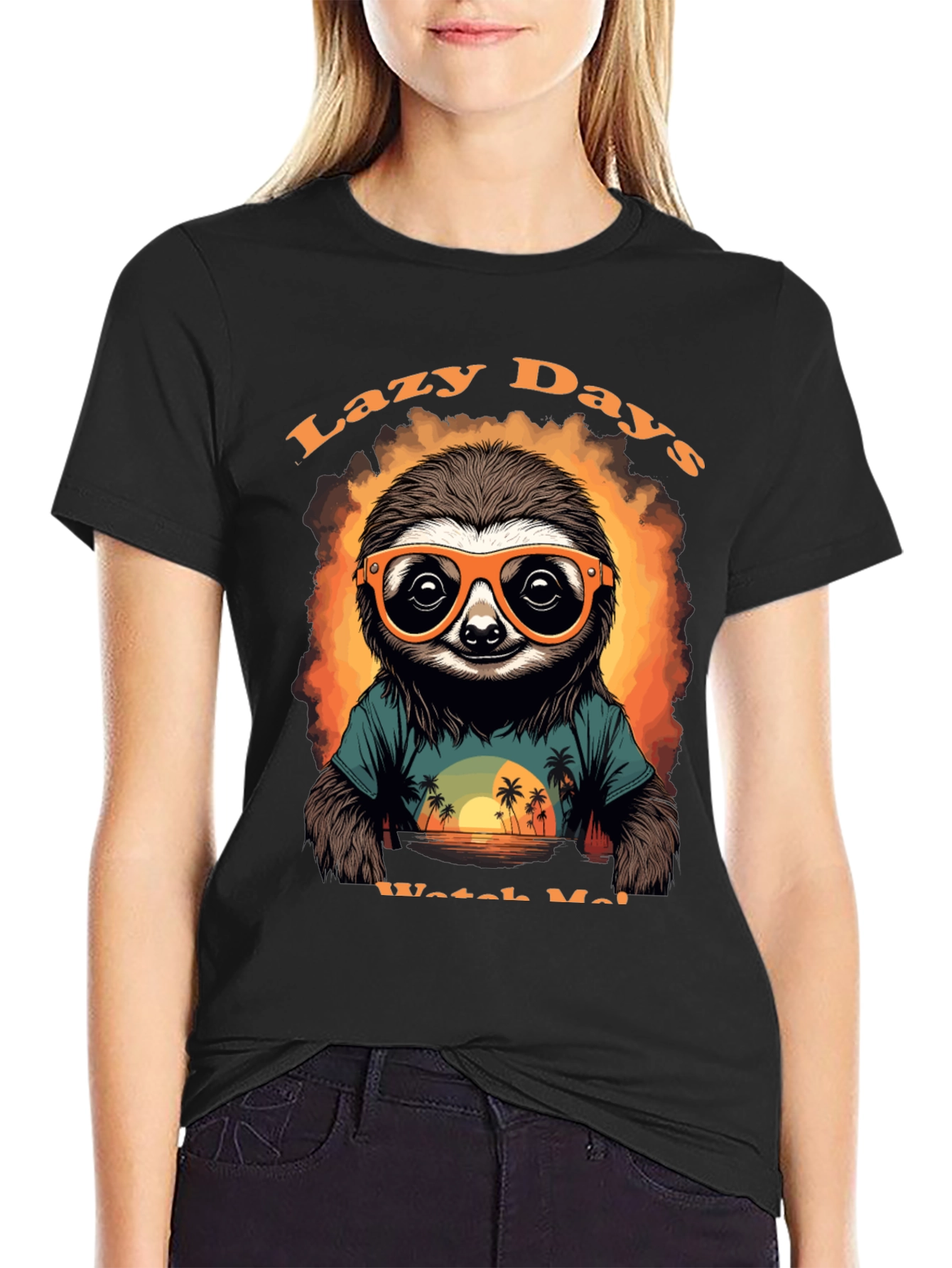 Black Lazy Days Sloth T-Shirt view 2