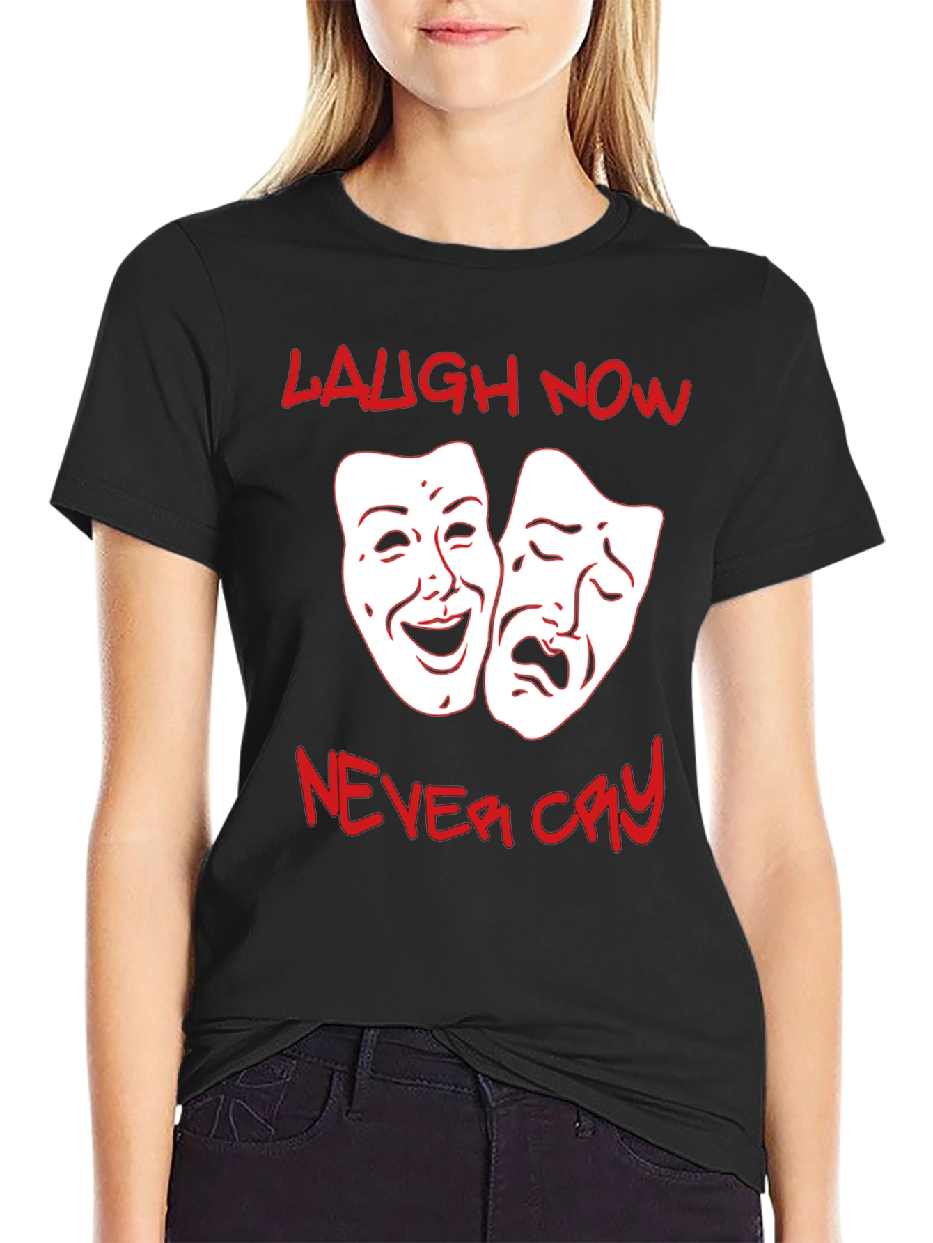 Black Laugh Now, Never Cry Graphic T-Shirt view 2