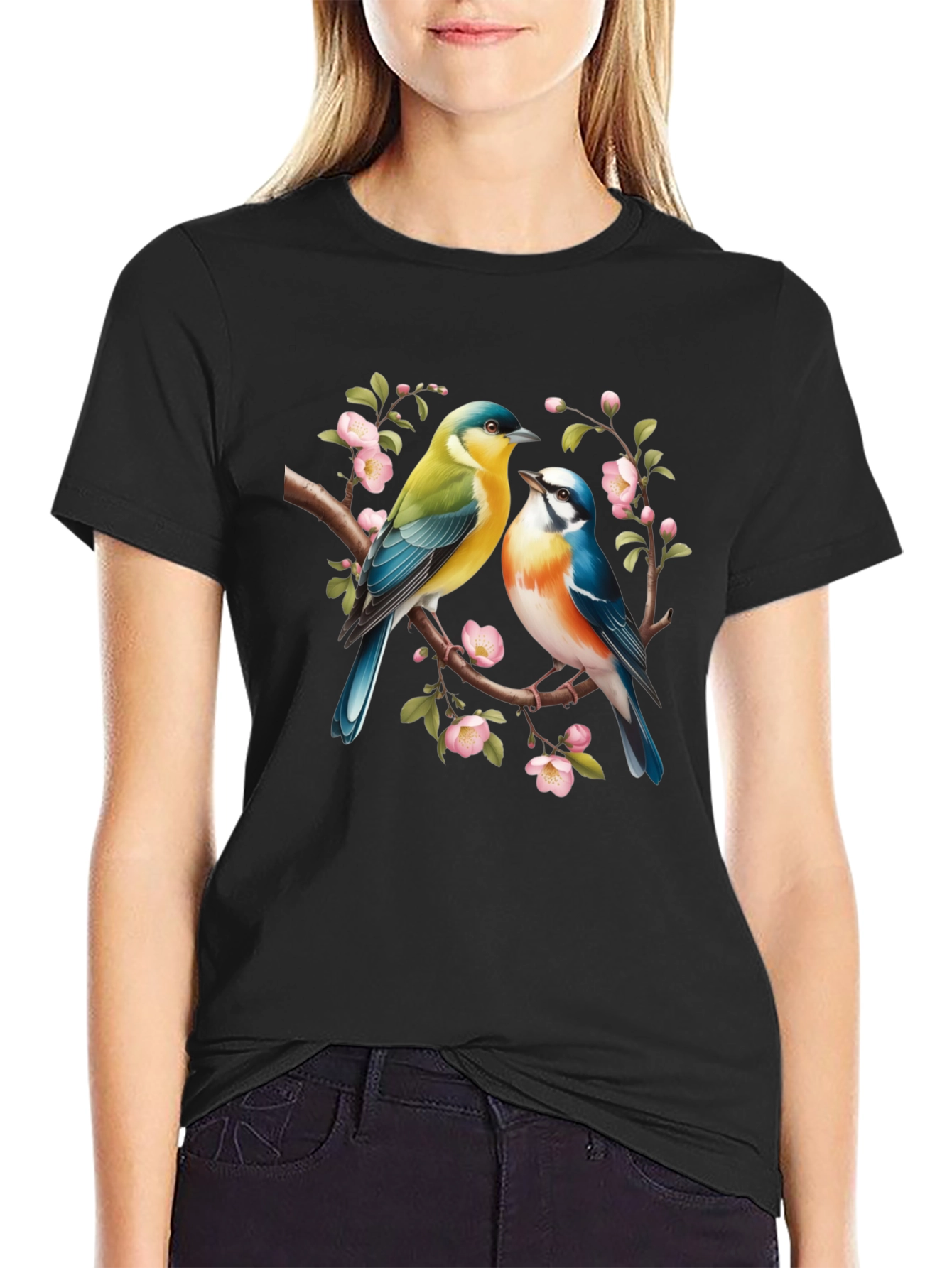 Black Birds On Branch Graphic T-Shirt - Black view 2
