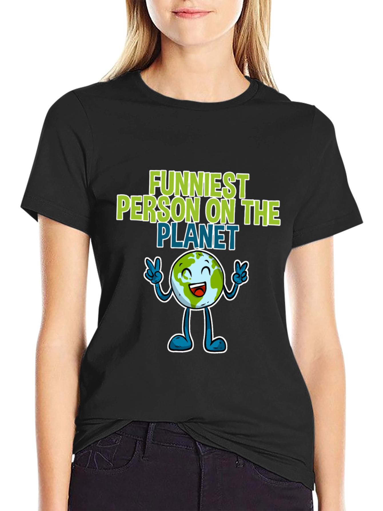 Black Funniest Person on the Planet T-Shirt - Black Crew Neck view 2
