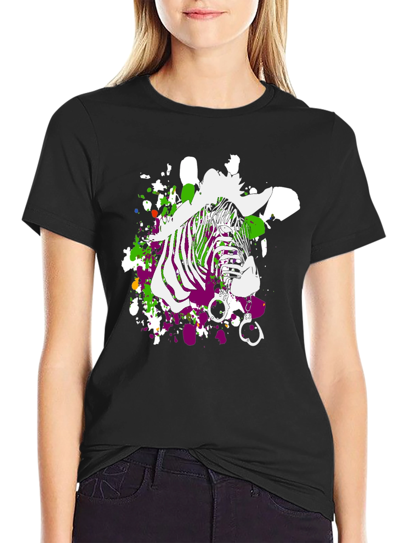 Black Zebra Graphic Print Men's T-Shirt - Black view 2