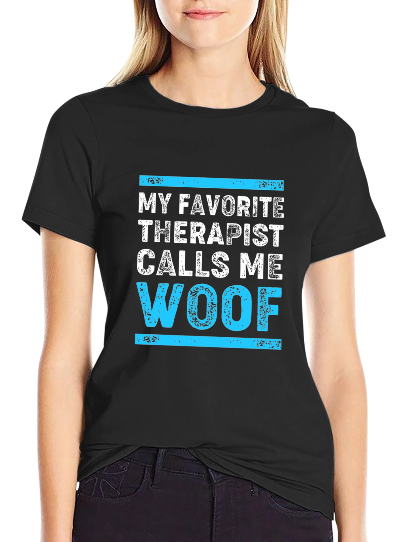 Black Woof Therapist Humor T-Shirt view 2
