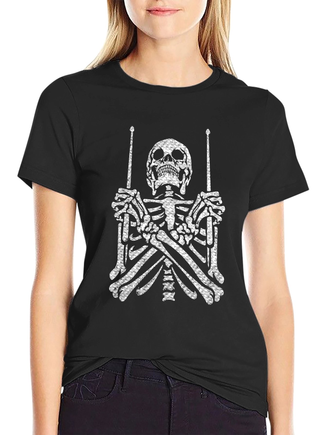 Black Skeleton Drummer Graphic Tee - Rock On! view 2