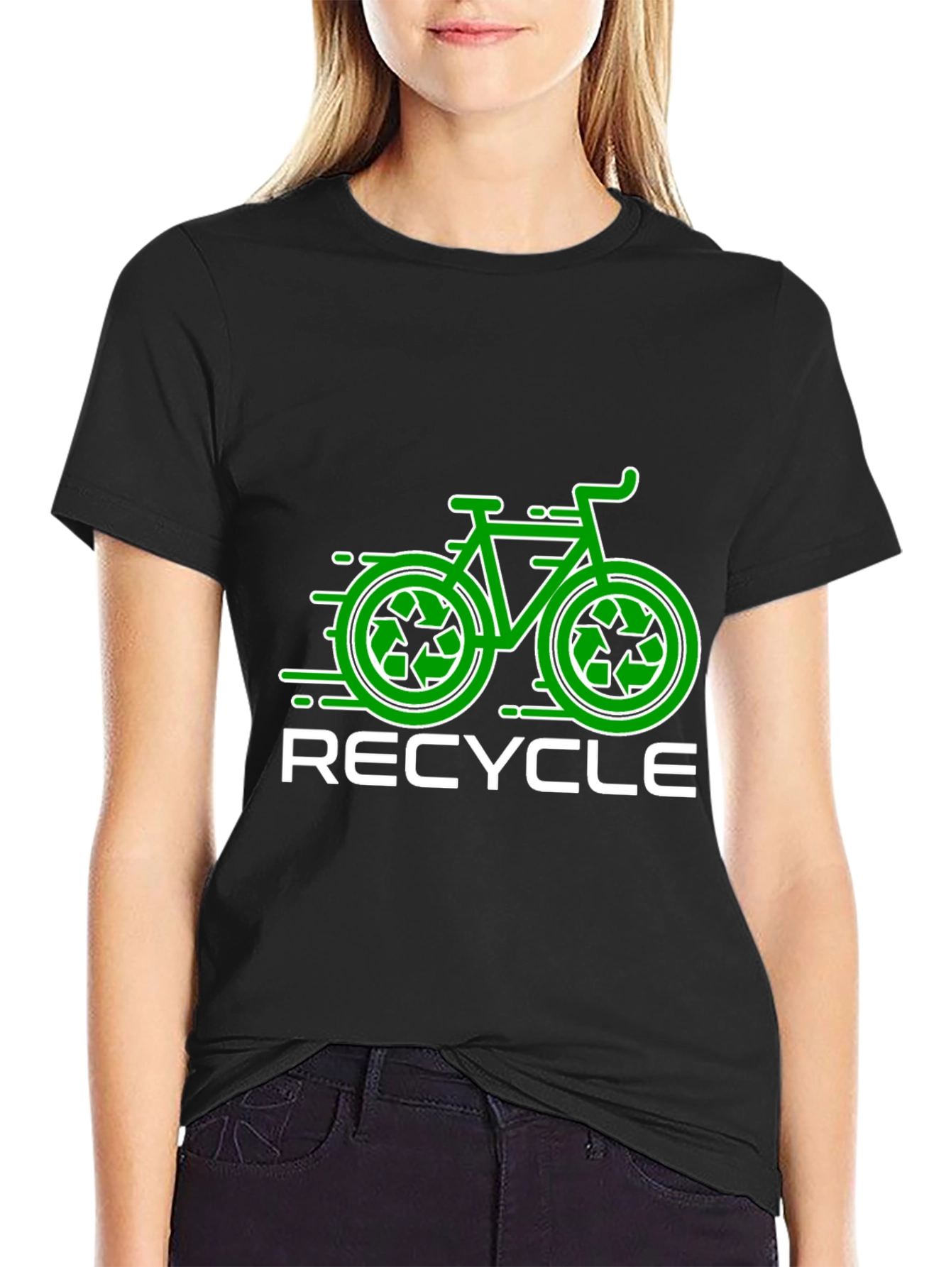 Black Recycle Bike T-Shirt - Eco-Friendly Design view 2