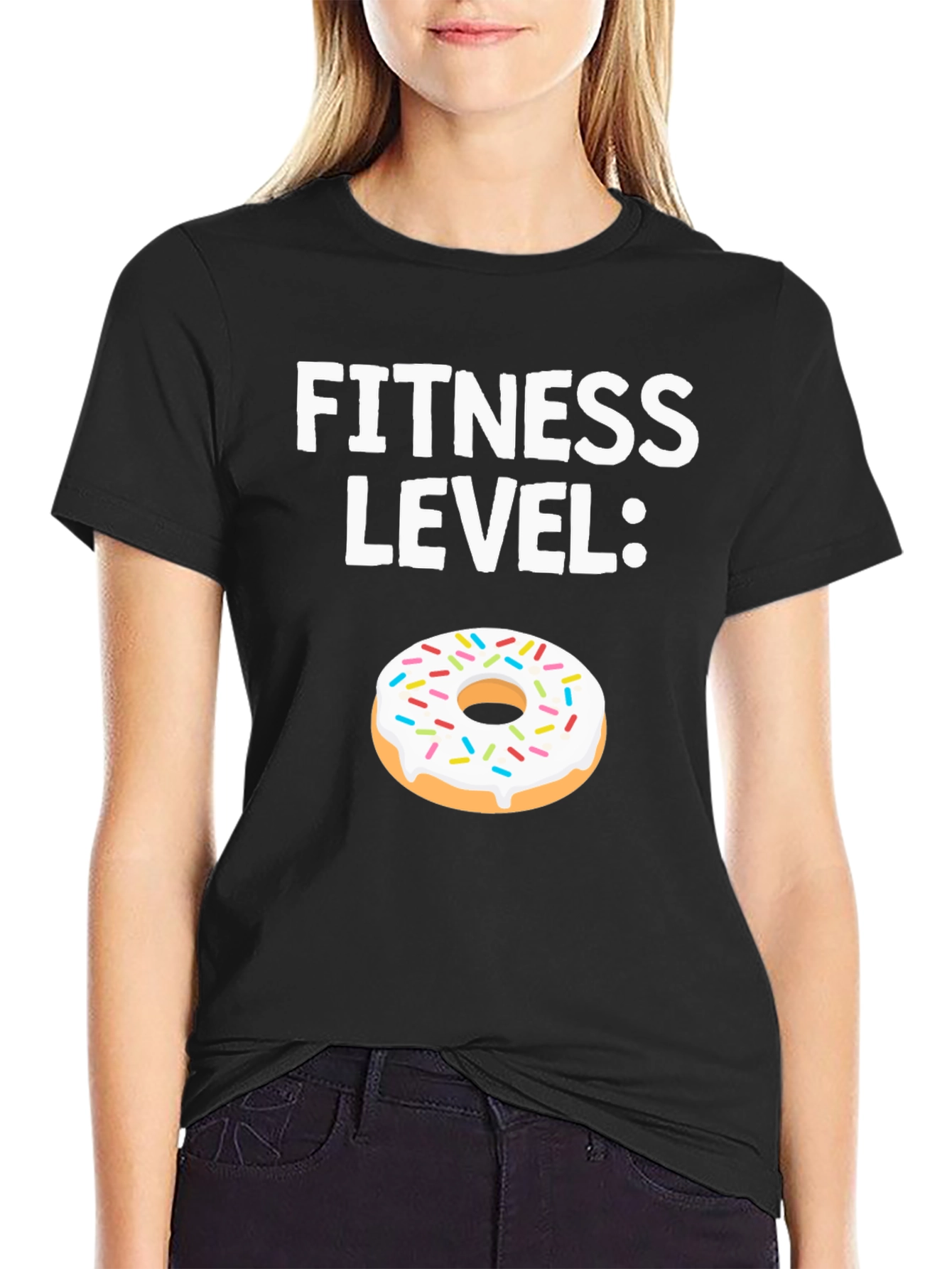 Black Fitness Level Donut Graphic T-Shirt view 2