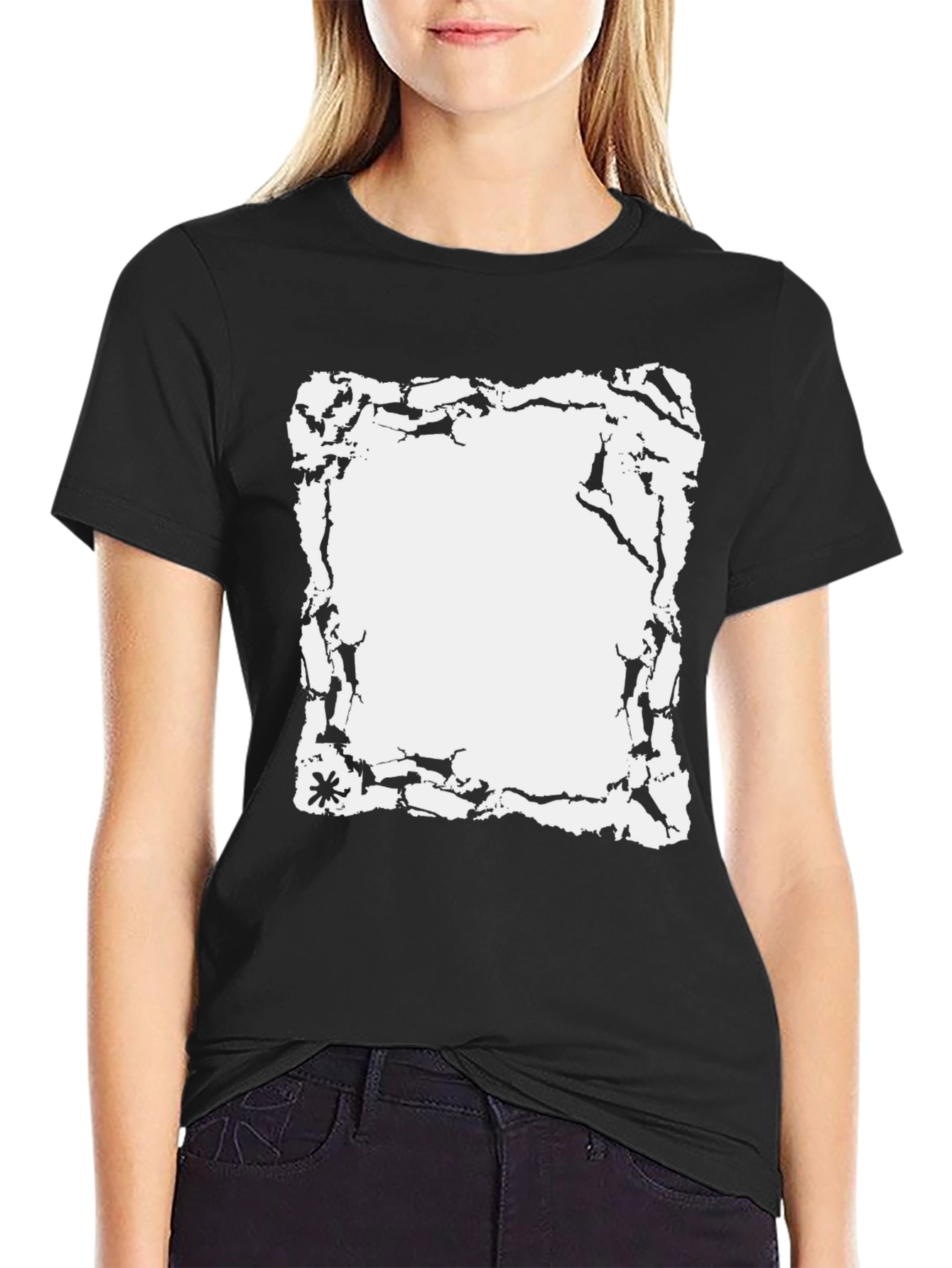 Black Cracked Edge Graphic Tee - Black Cotton Casual Wear view 2