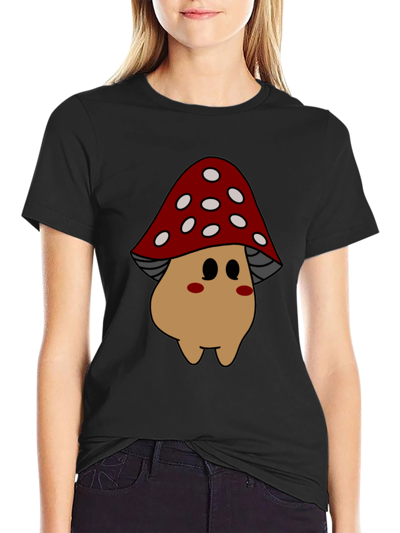 Black Mushroom Cartoon Graphic Tee view 2