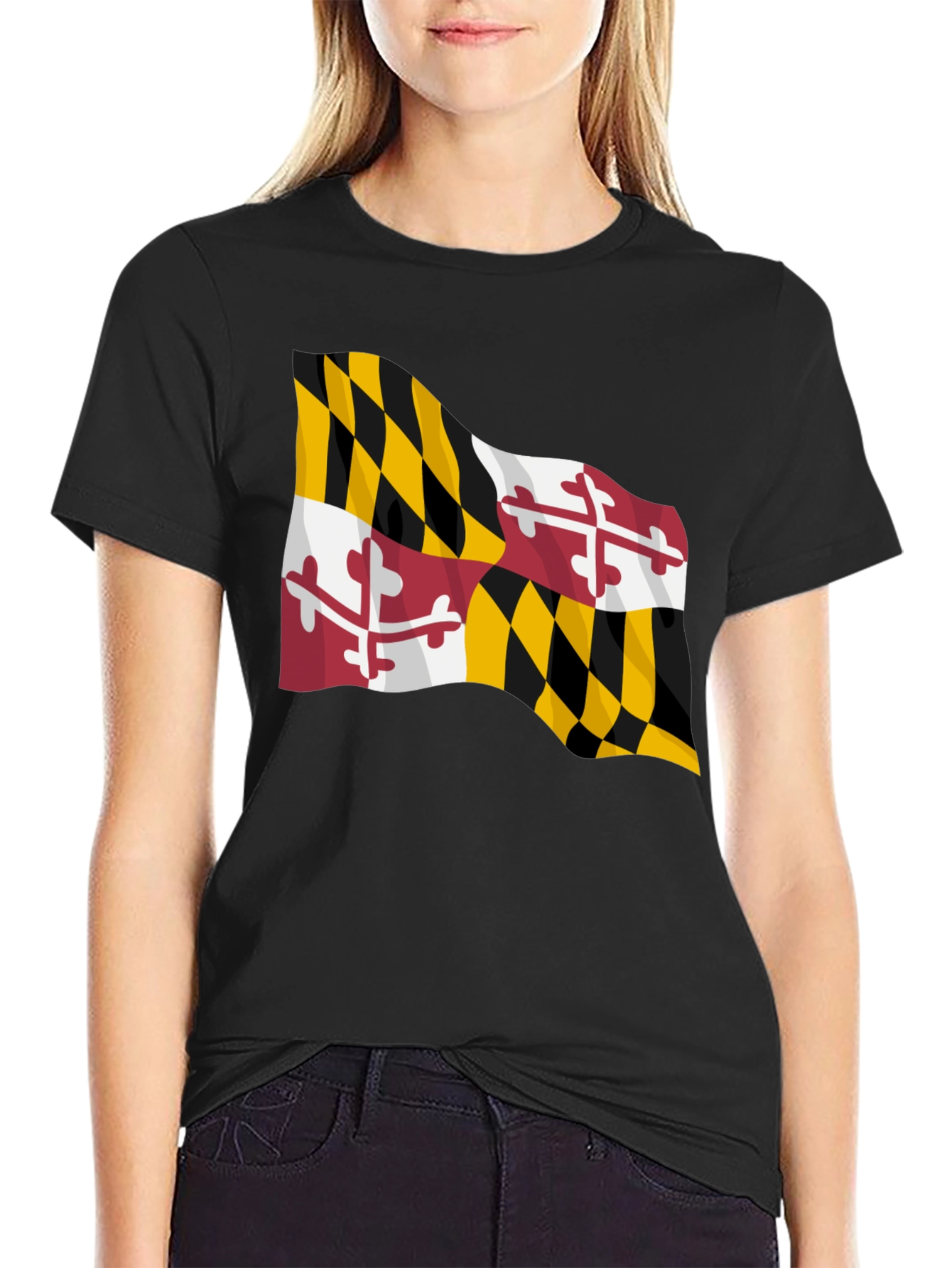 Black Maryland Flag Black T-Shirt view 2