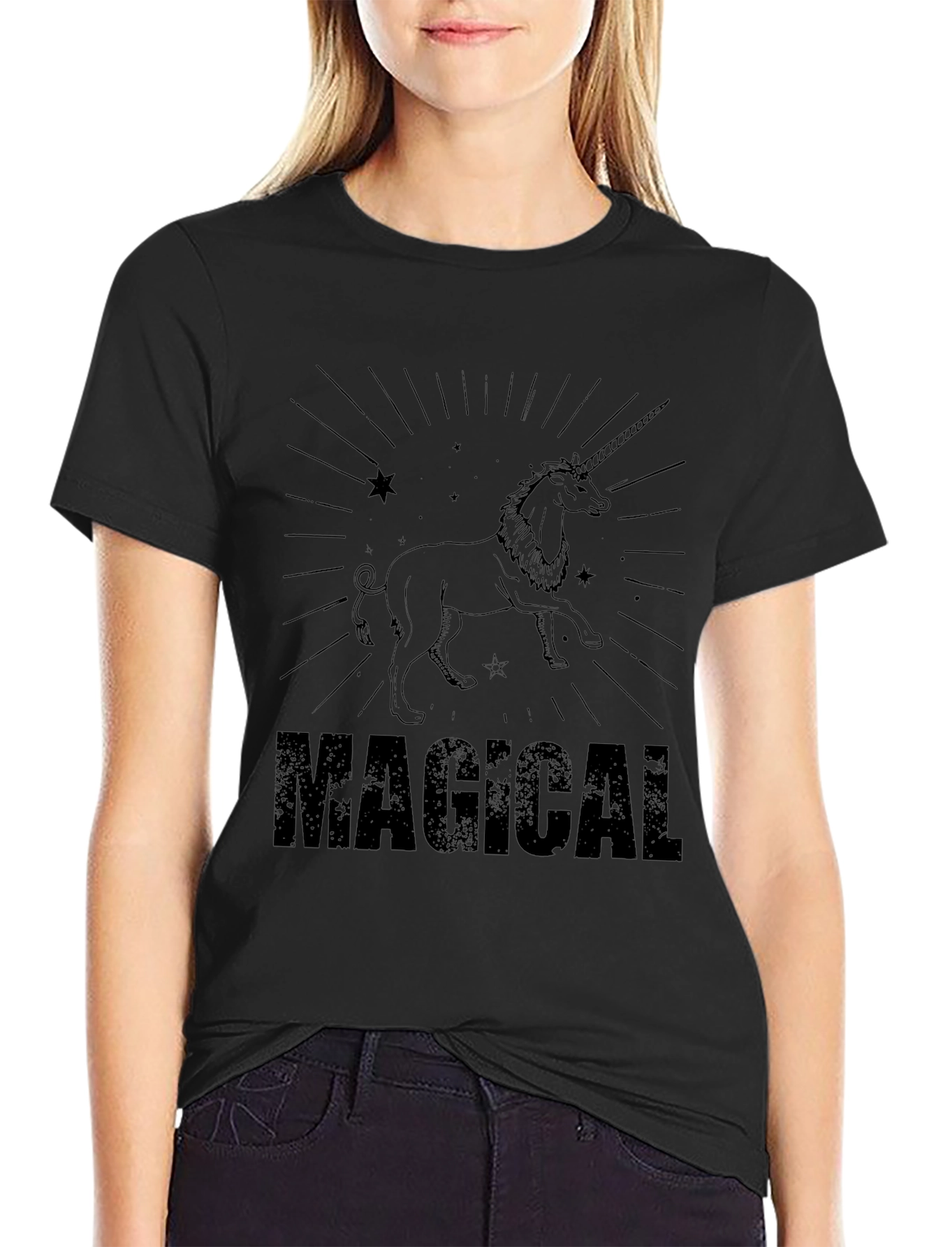 Magical Unicorn Graphic Tee - Black Cotton T-Shirt - 2