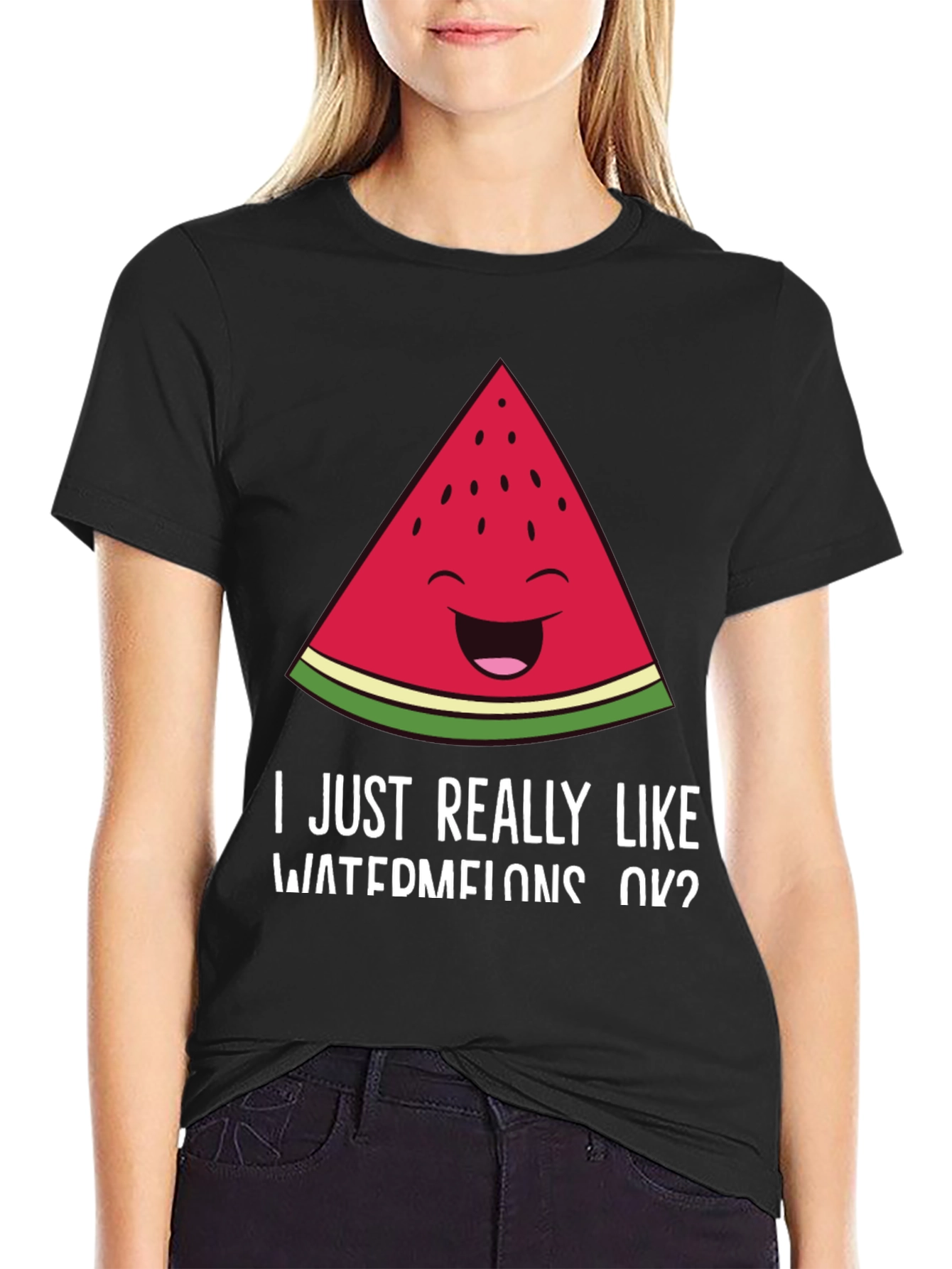 Black Funny Watermelon T-Shirt - I Like Watermelons OK? view 2