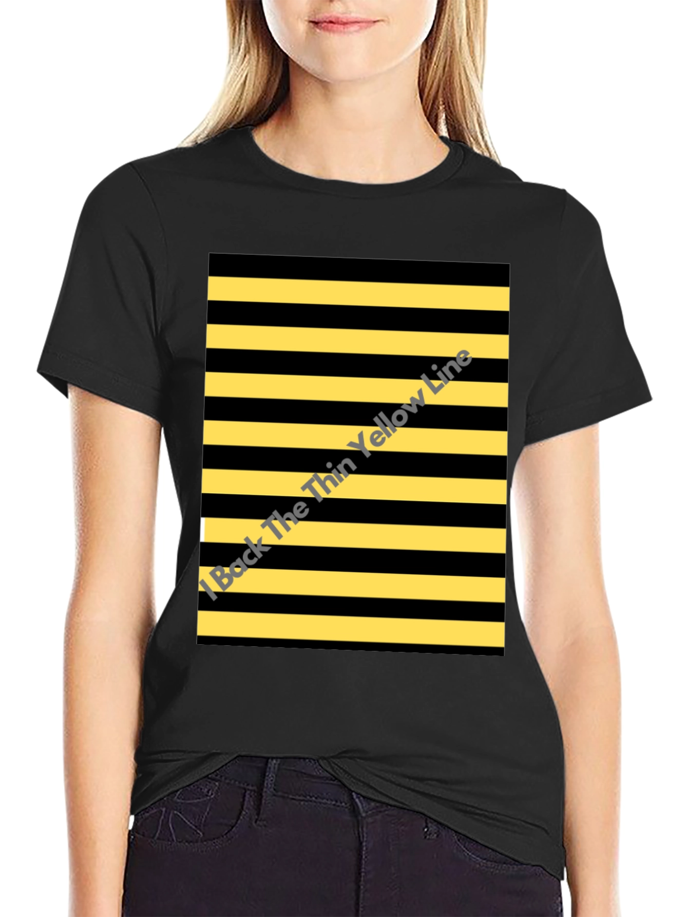 Black Striped Graphic Tee - Black & Yellow Pattern view 2
