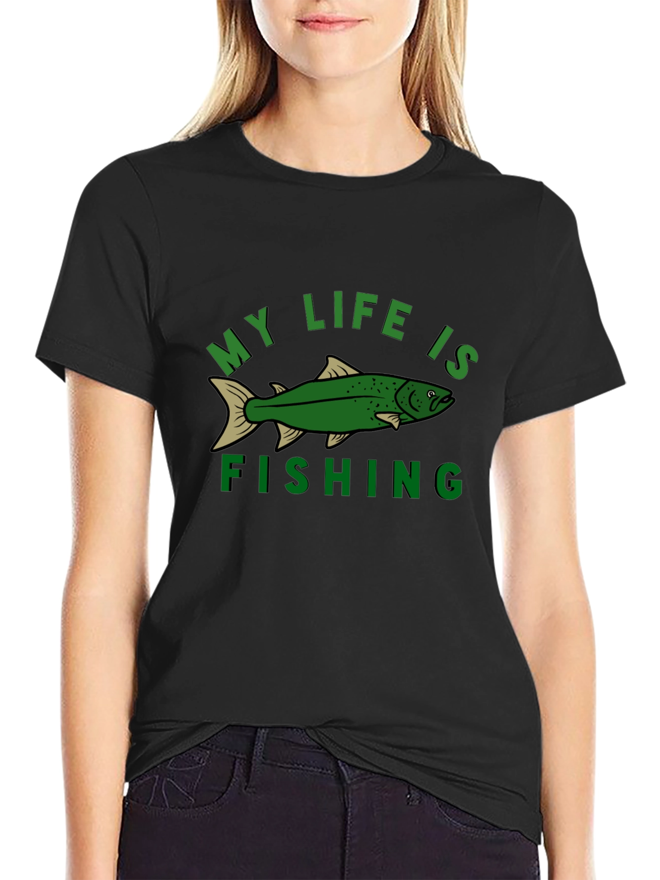 Black My Life Is Fishing Graphic Tee - Black Cotton T-Shirt view 2