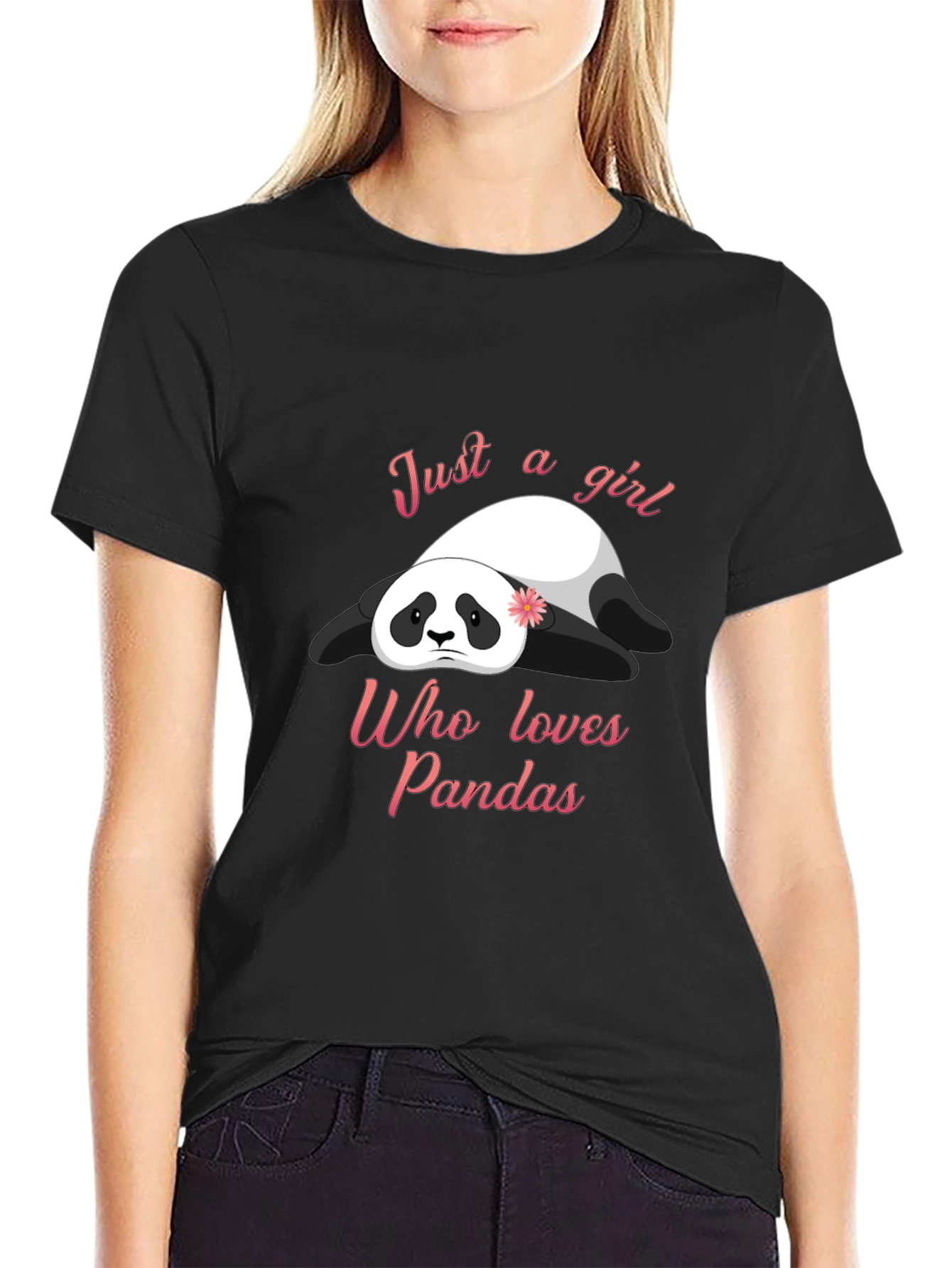 Black Panda Lover T-Shirt - Cute Girl's Panda Graphic Tee view 2