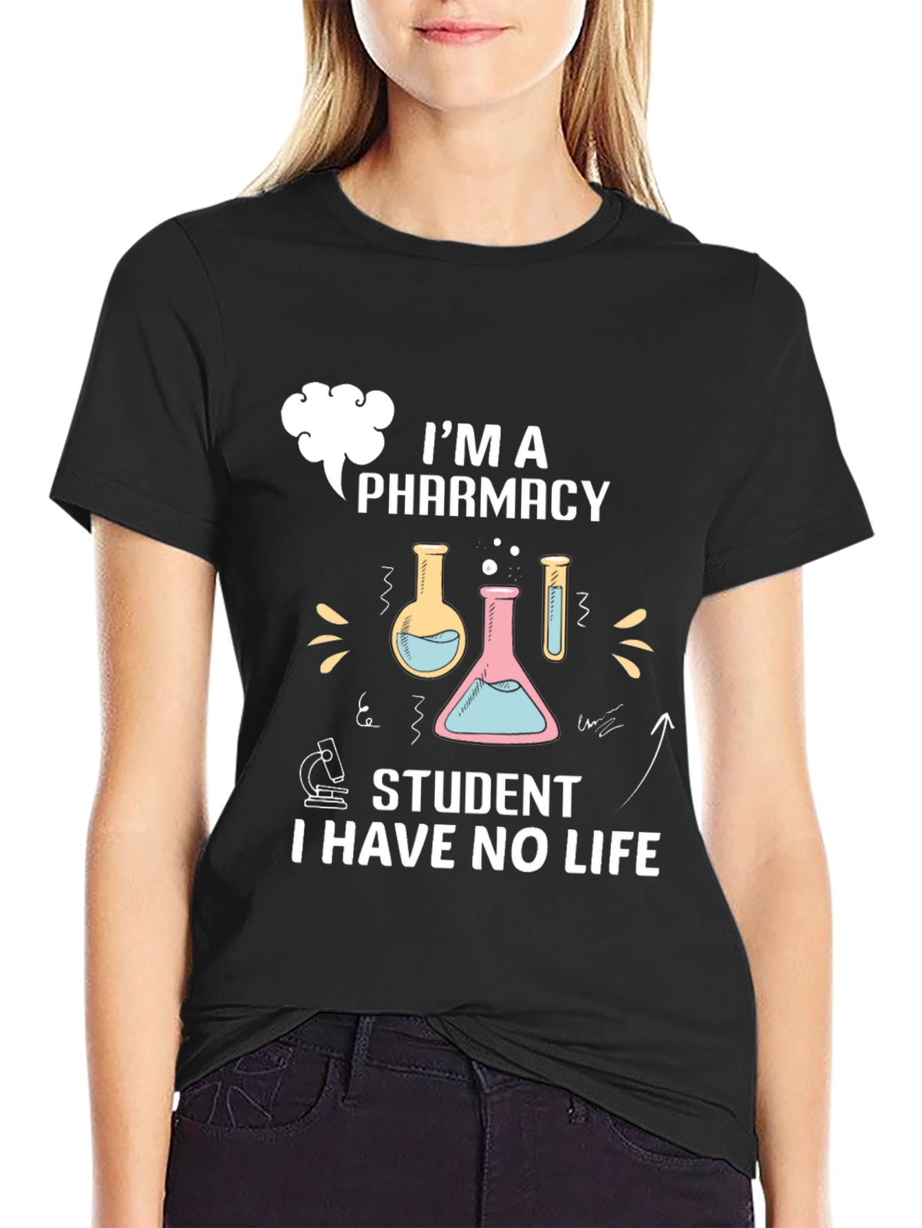 Black Pharmacy Student T-Shirt - No Life Funny Tee view 2