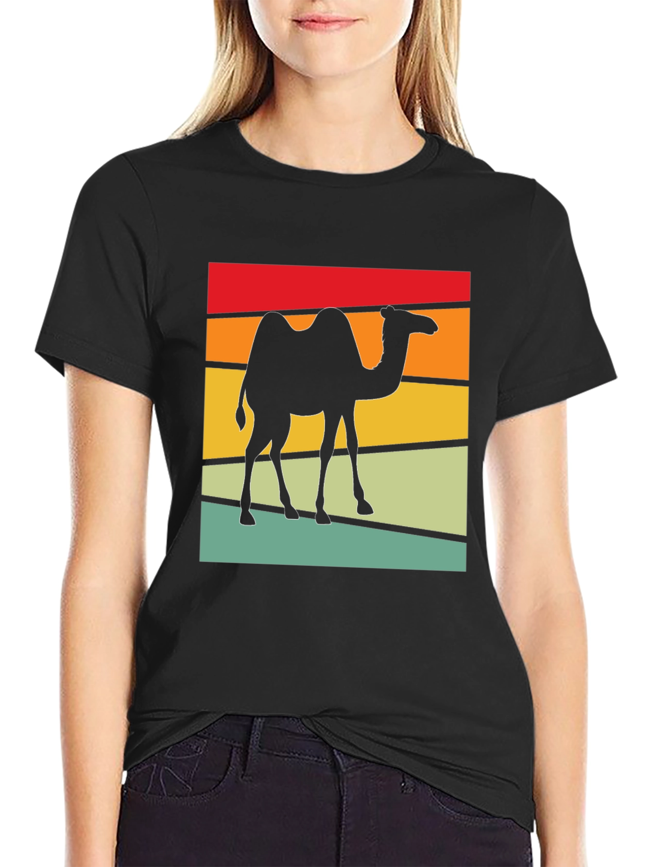 Black Retro Camel T-Shirt: Black Cotton Blend, Graphic Tee view 2