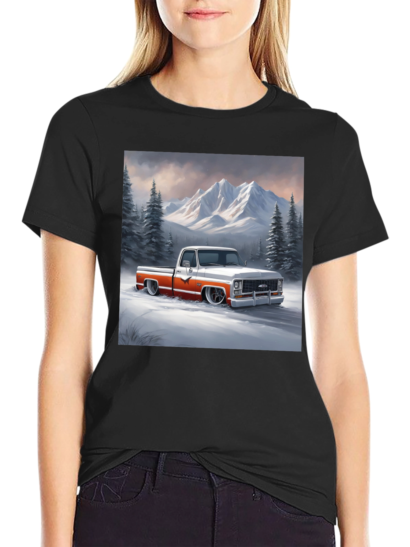 Black Classic Truck Graphic Tee - Mountain Scene view 2
