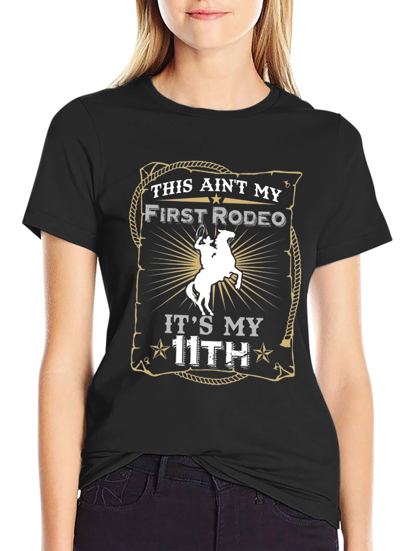 Black Funny Rodeo T-Shirt - This Ain't My First Rodeo view 2
