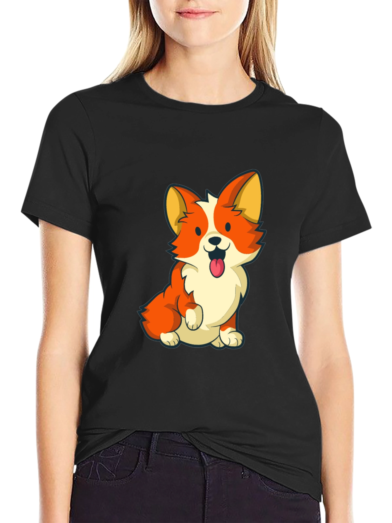 Black Cute Corgi Graphic Tee - Black view 2