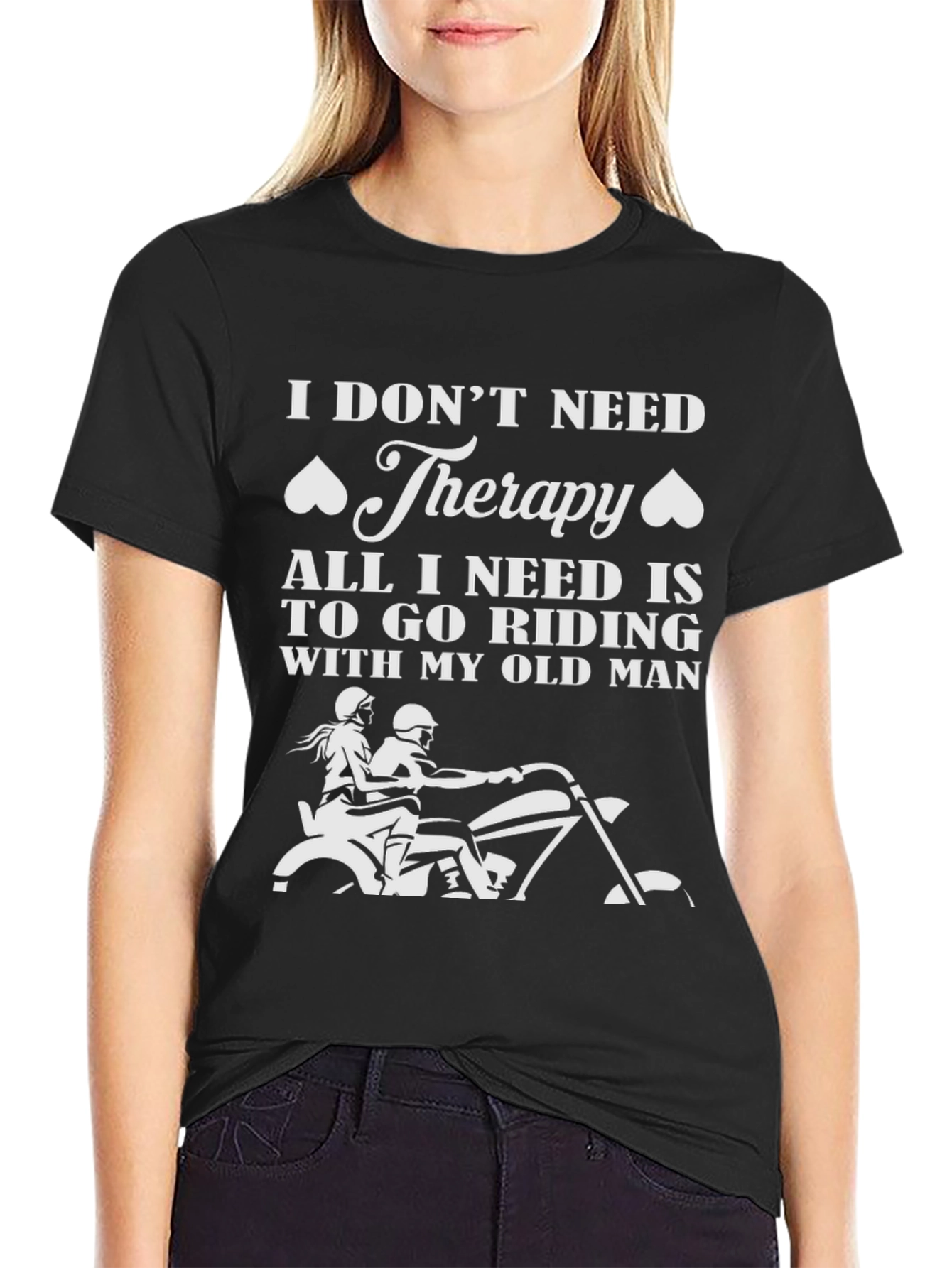 Black Riding Therapy T-Shirt - Motorcycle Old Man Design view 2