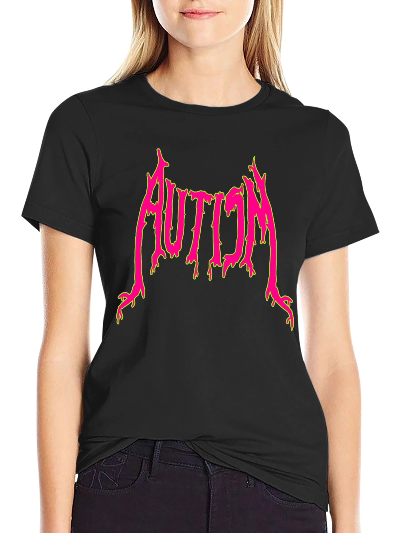 Black Caution T-Shirt - Black, Bold Graphic view 2