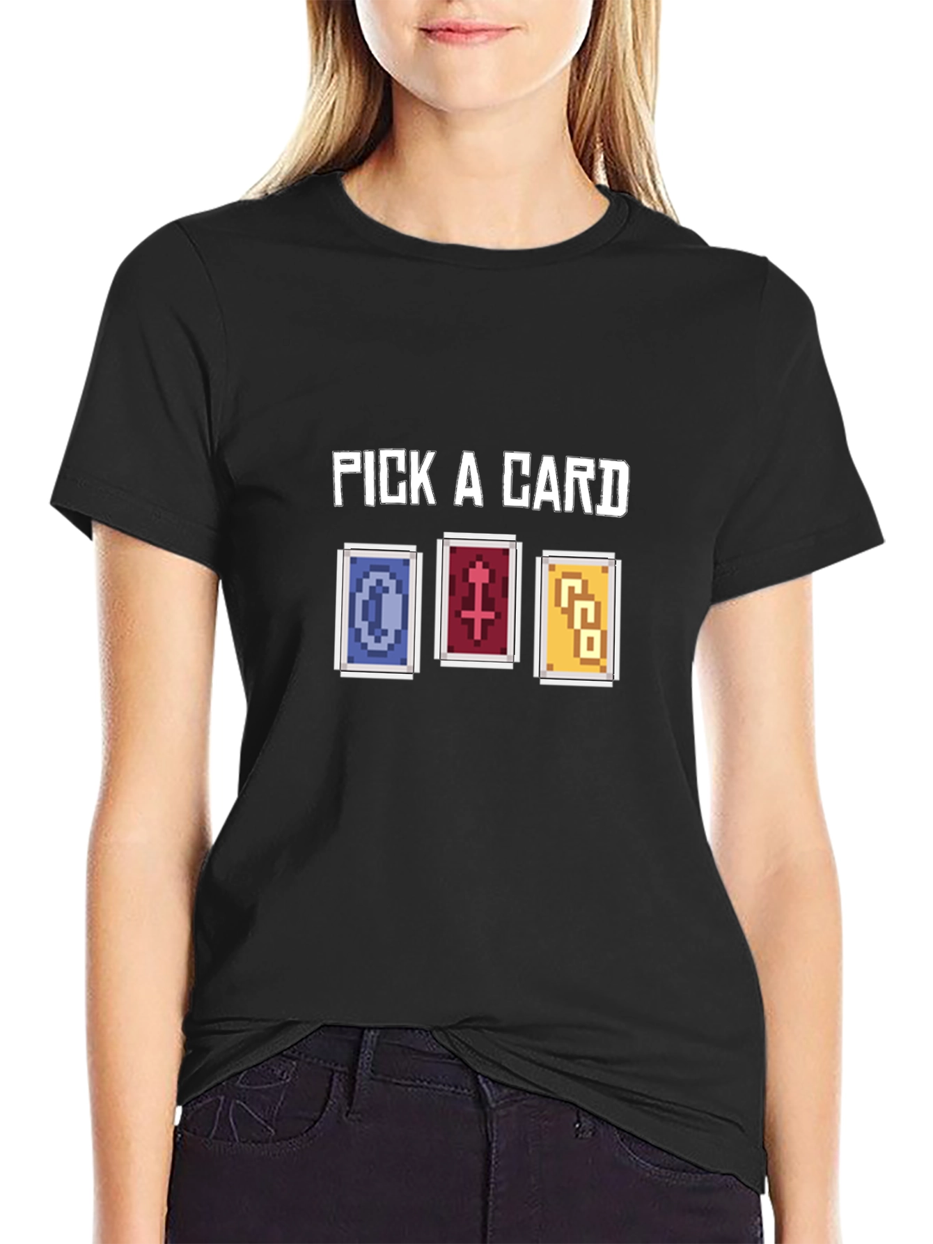Black Pick A Card Graphic Tee - Pixelated Tarot Design view 2