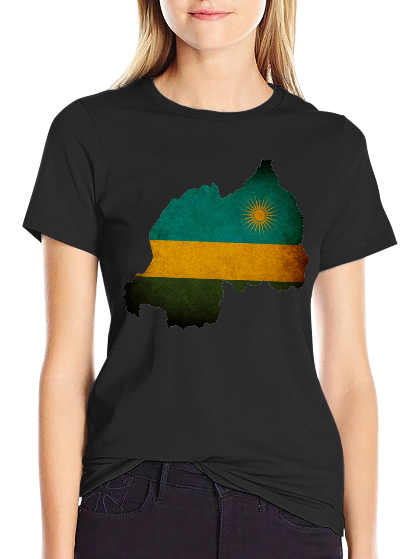 Black Rwanda Flag Map T-Shirt - Black view 2