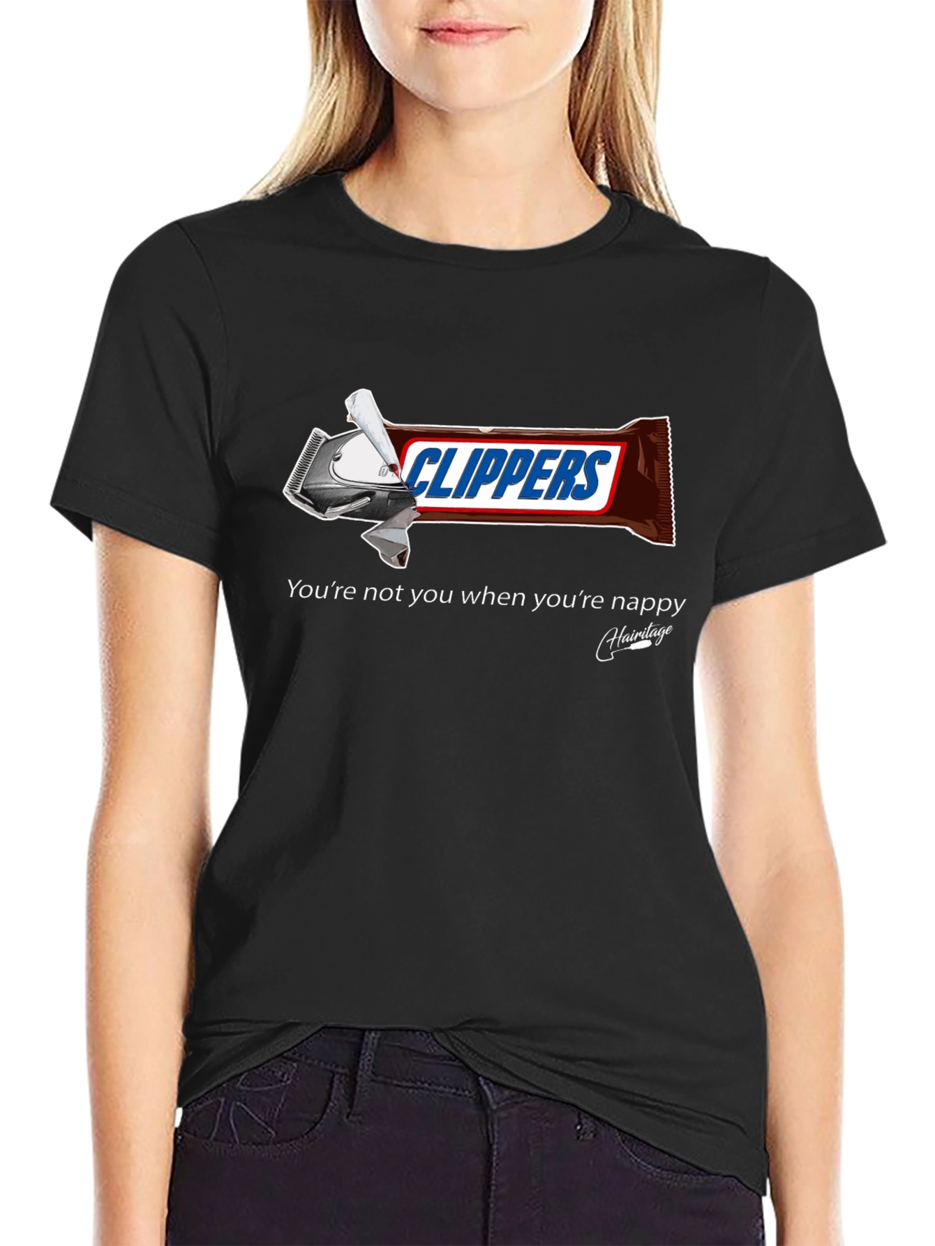 Black Humorous Clippers Hairitage T-Shirt view 2