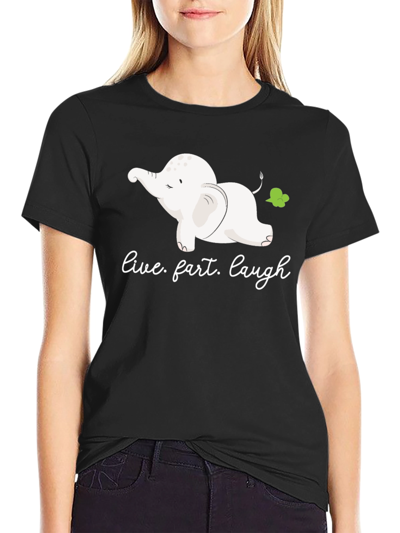 Black Funny Elephant Fart T-Shirt - Live, Fart, Laugh view 2