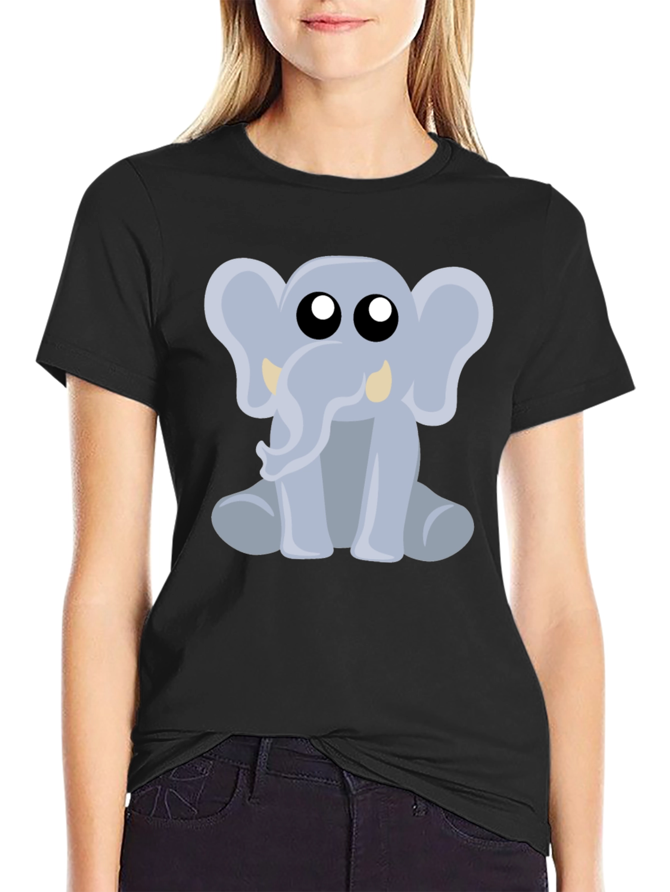 Black Cute Elephant Graphic Tee - Black Cotton Shirt view 2