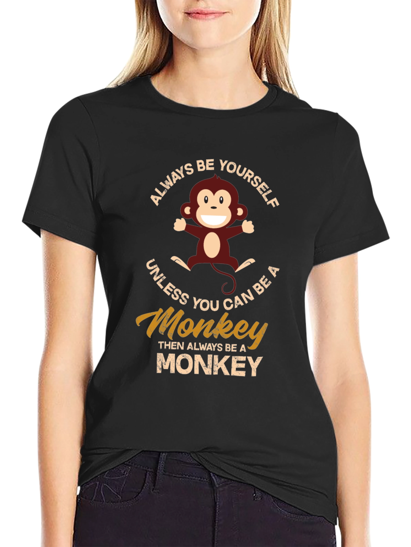 Black Always Be Yourself Monkey Graphic T-Shirt view 2