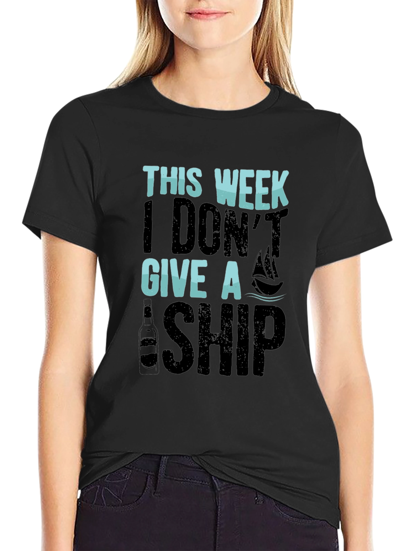 Black Funny "This Week I Don't Give A Ship" Graphic T-Shirt view 2