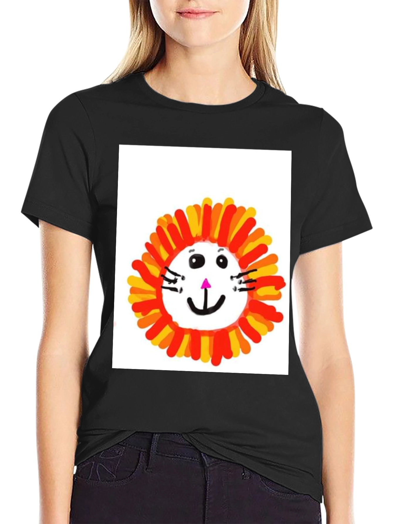 Black Fun Lion Graphic Tee - Black Cotton T-Shirt view 2