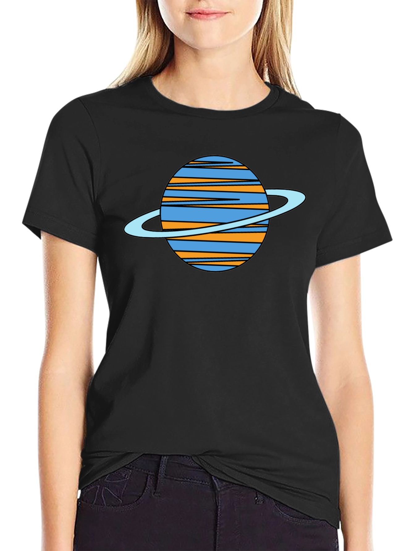 Black Saturn Graphic Black T-Shirt - Trendy Space Tee view 2
