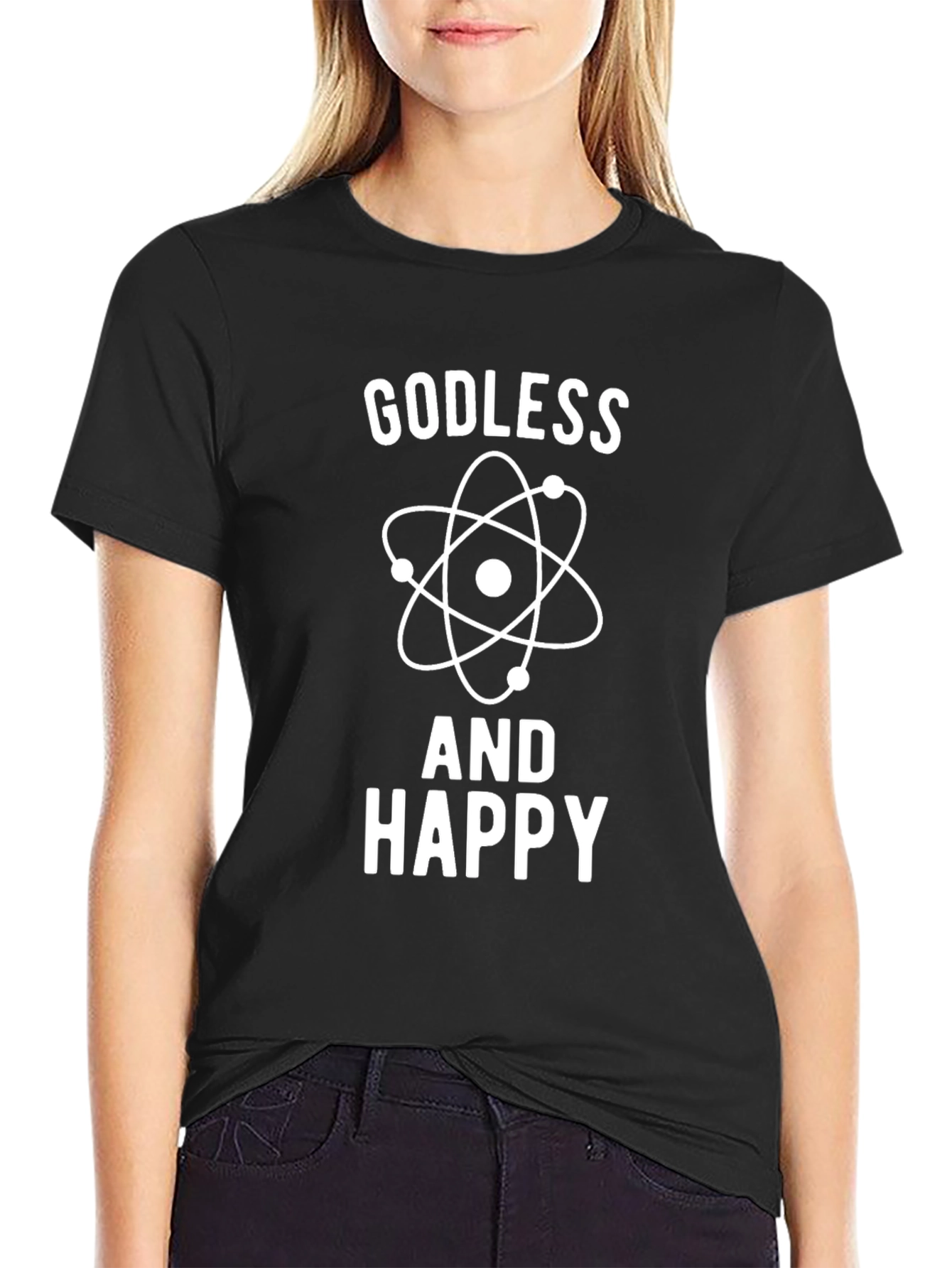 Black Godless And Happy Graphic T-Shirt view 2