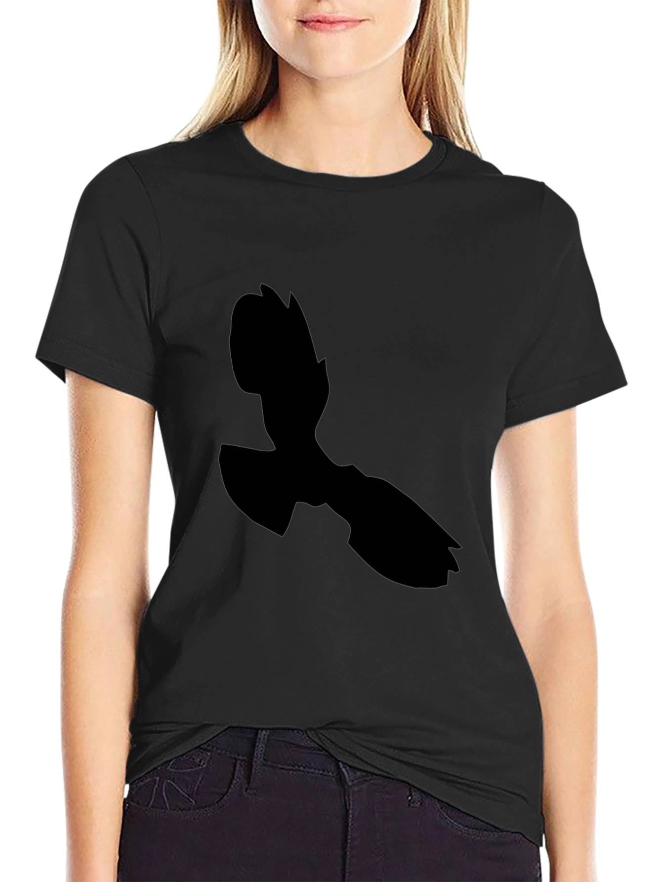 Black Black T-Shirt with Abstract Silhouette Design view 2