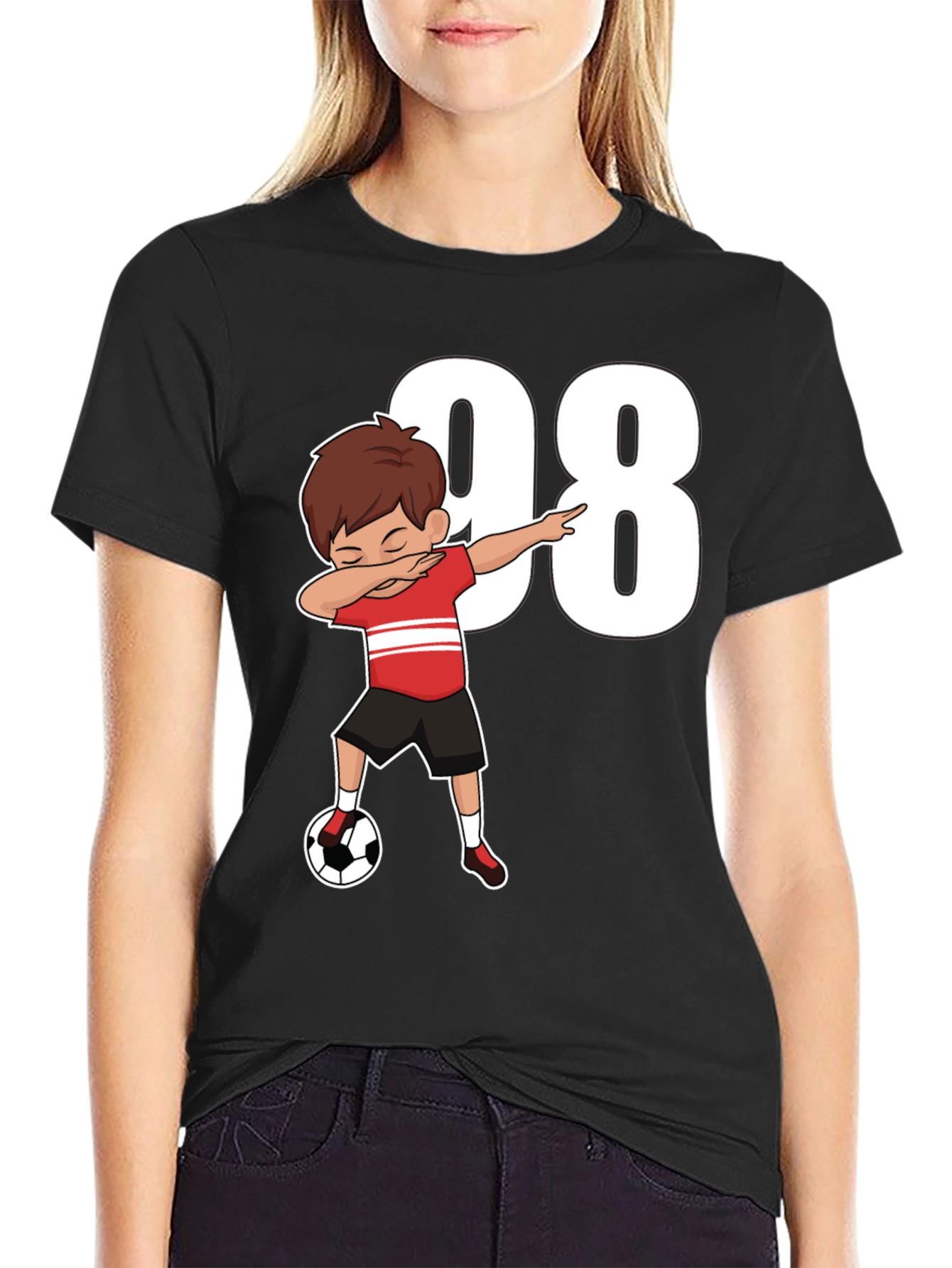 Black Dabbing Soccer Boy T-Shirt - Number 98 view 2