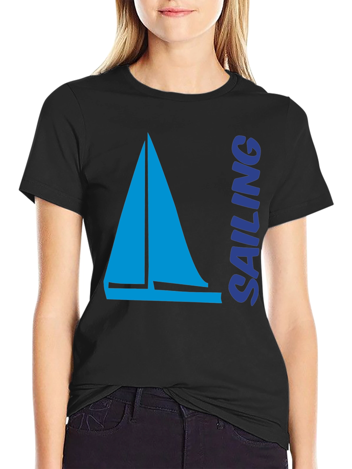 Black Sailing Boat T-Shirt | Nautical Tee view 2