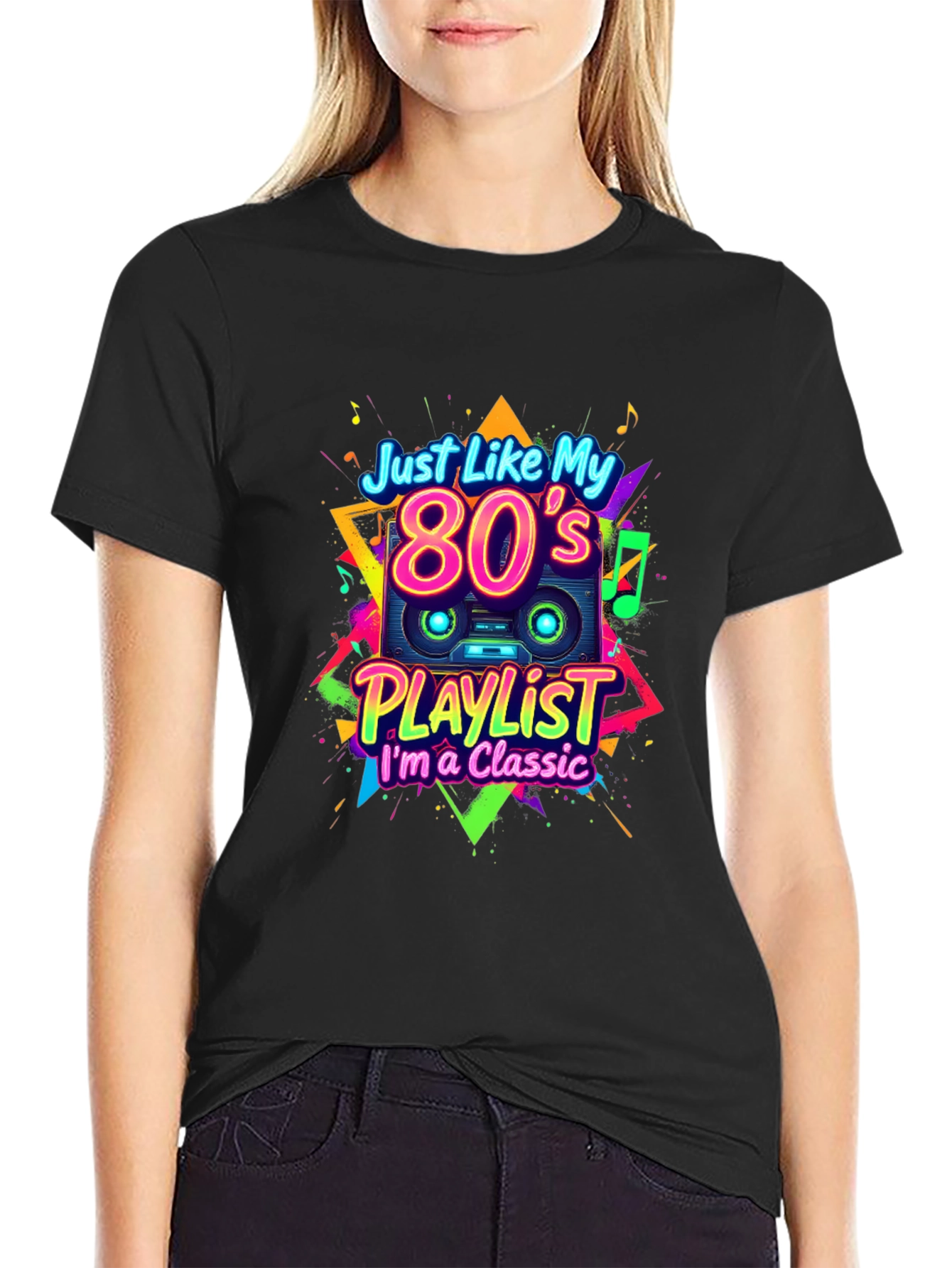 Black 80's Playlist Classic Black T-Shirt view 2