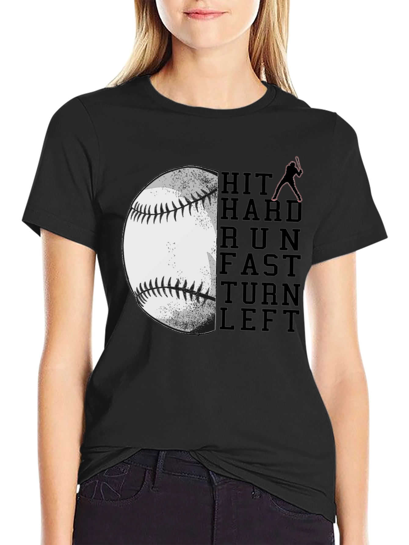 Black Baseball Hit Hard Run Fast T-Shirt view 2