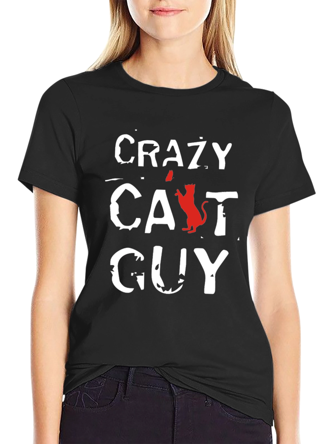 Black Crazy Cat Guy T-Shirt - Unique Gift for Cat Lovers view 2