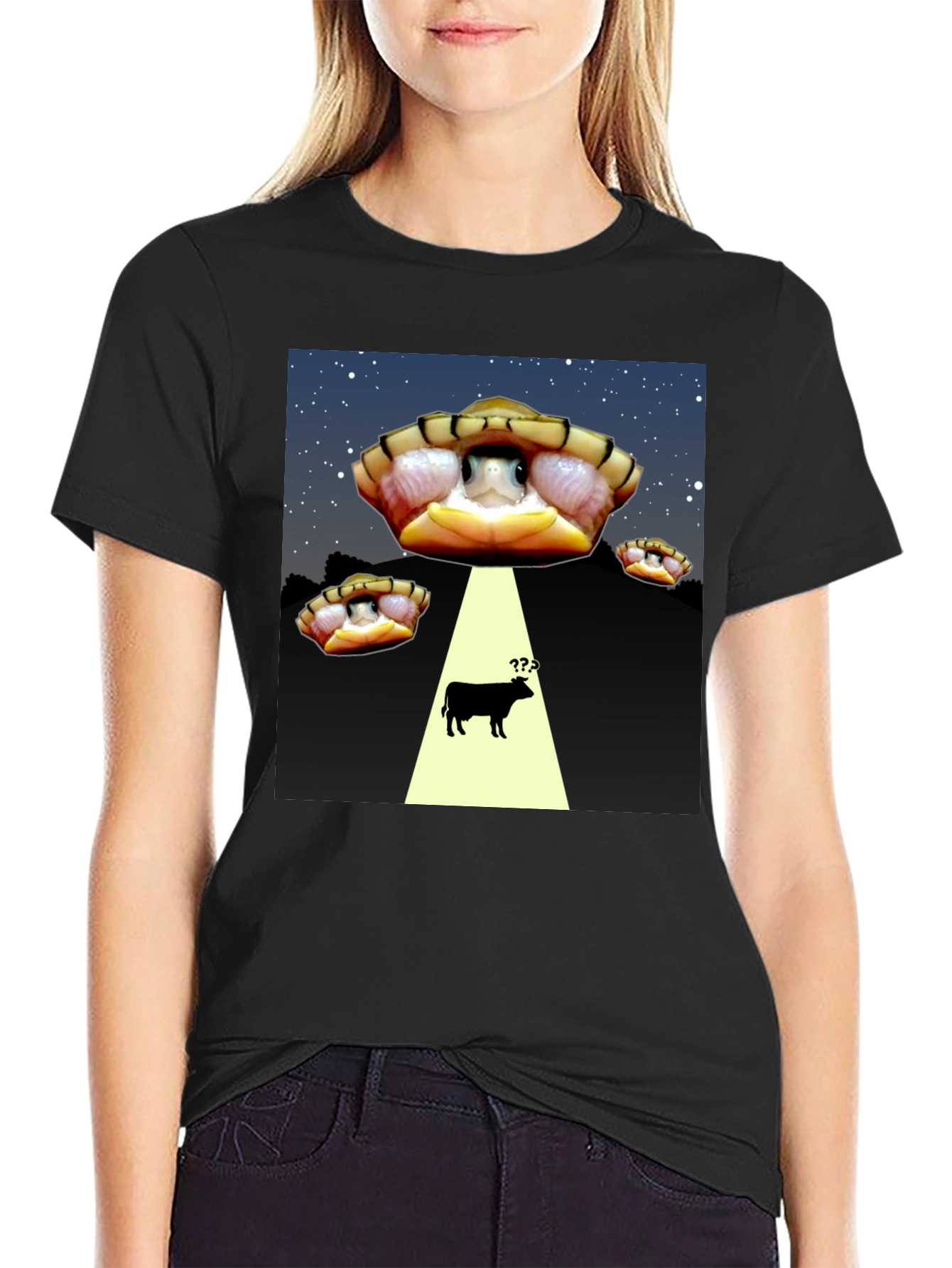 Black Alien Turtle Abduction T-Shirt - Funny Graphic Tee view 2