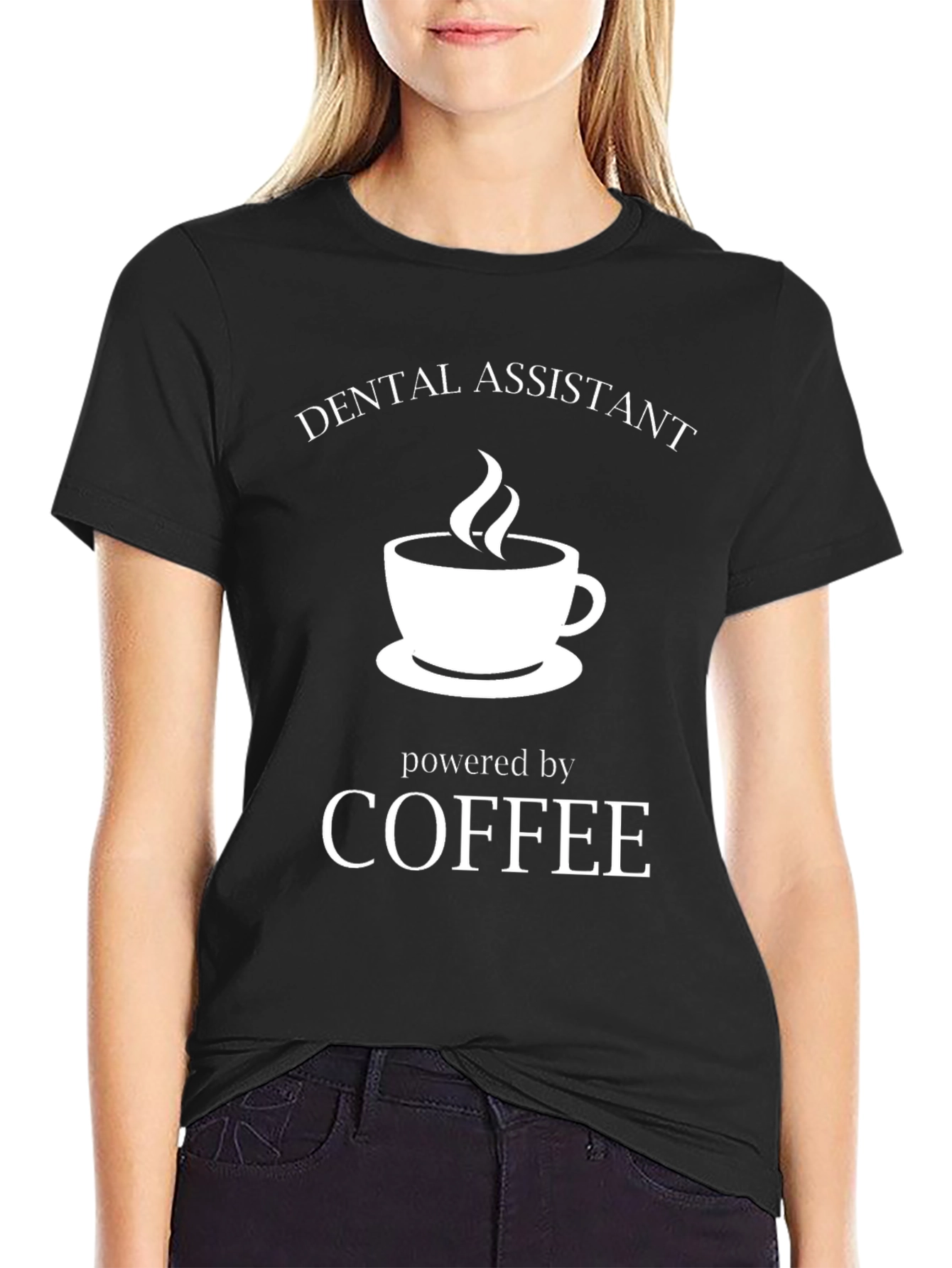 Black Dental Assistant Coffee Powered Black T-Shirt view 2