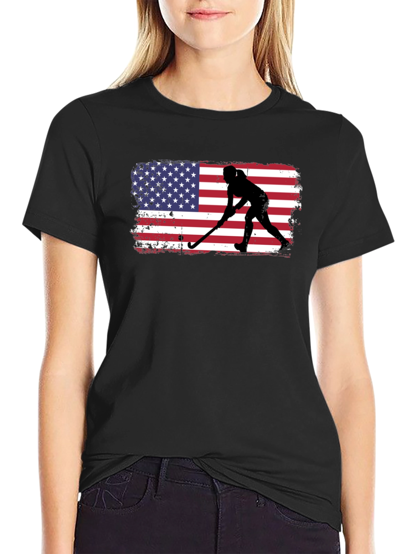 Black USA Hockey Silhouette Graphic Tee view 2
